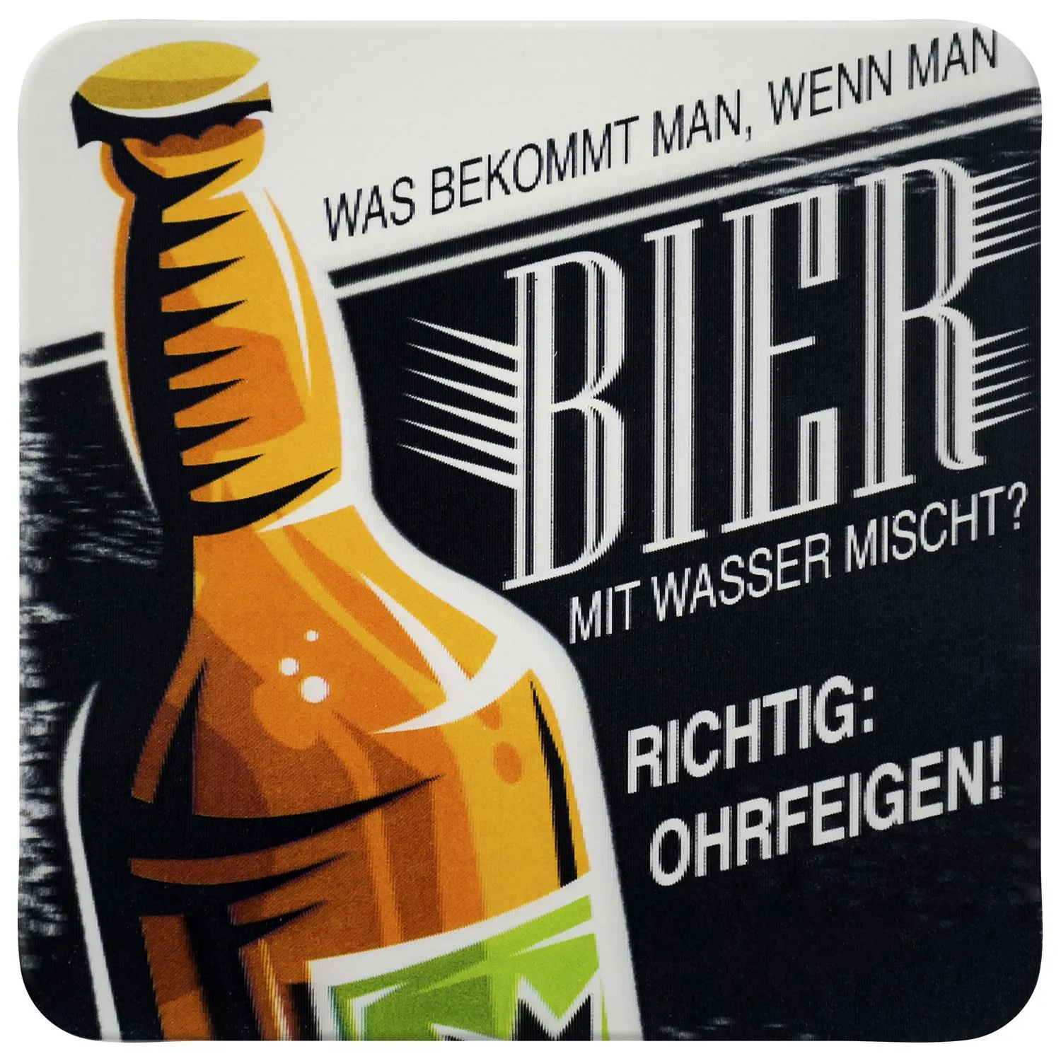 3D-Untersetzer mit Bierflasche und Spruch, MDF/Kork/Kunststoff/Papier, 9,5 cm