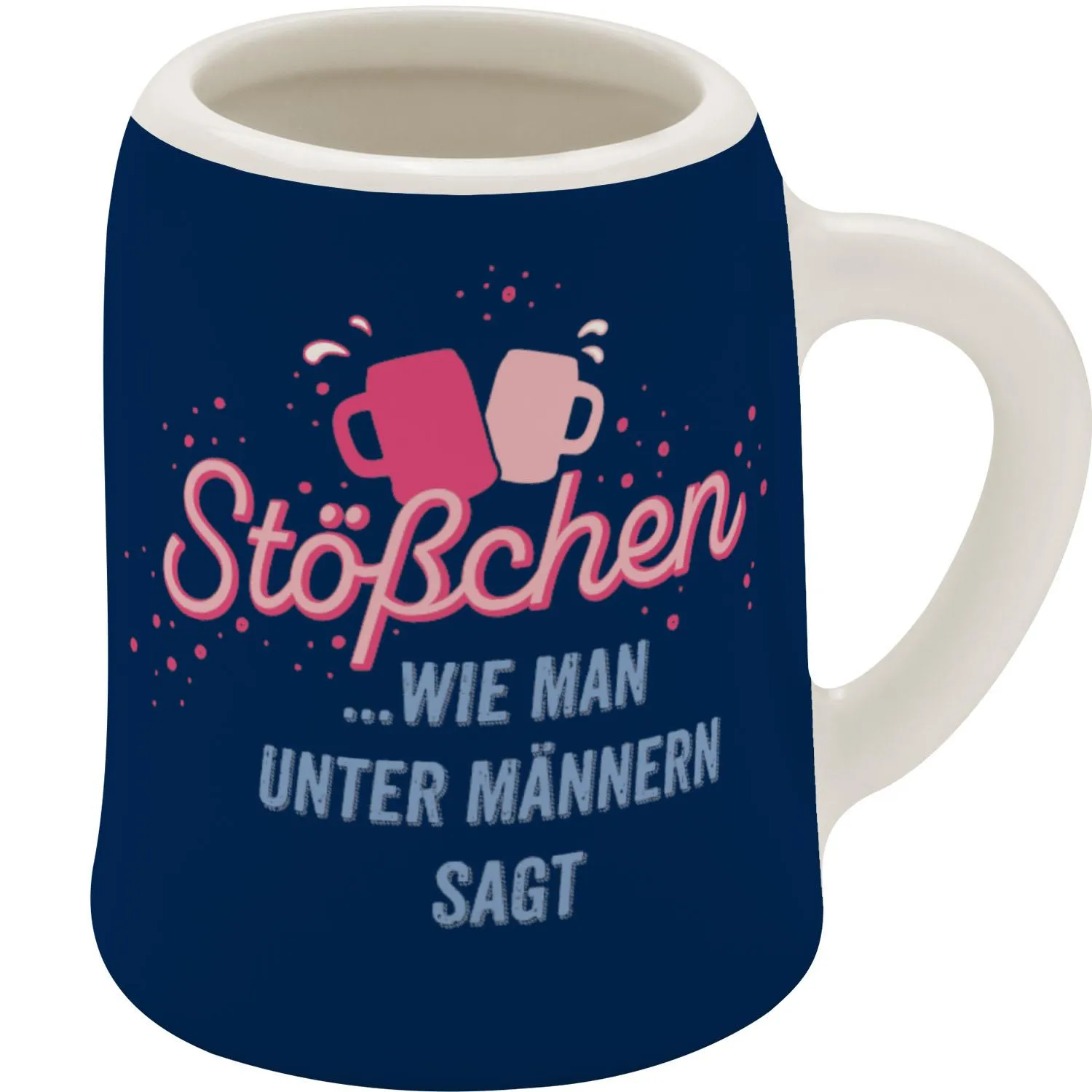 Porzellan-Schnapsglas in Marineblau mit pinkem Druck und Spruch 'Stößchen' – 5 cl