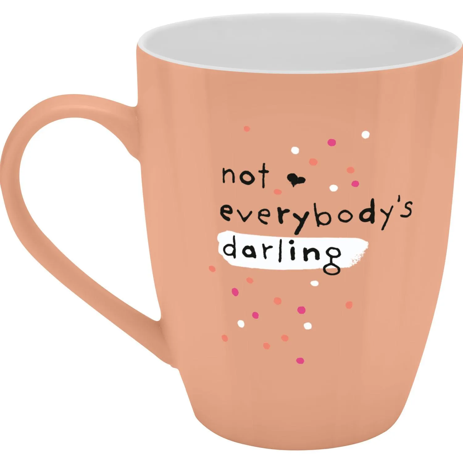 Becher in Pfirsich mit Spruch »not everybody's darling« und Konfetti-Dots, Geschenkbox.