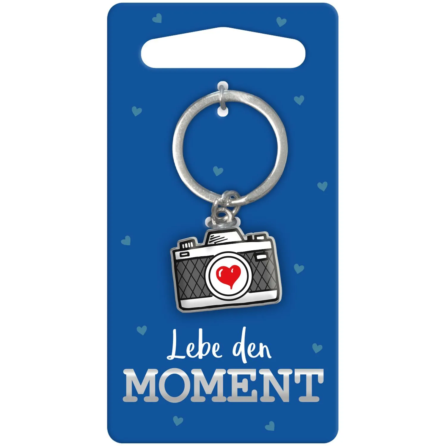 Mini-Schlüsselanhänger Kamera mit rotem Herz im Objektiv aus Metall