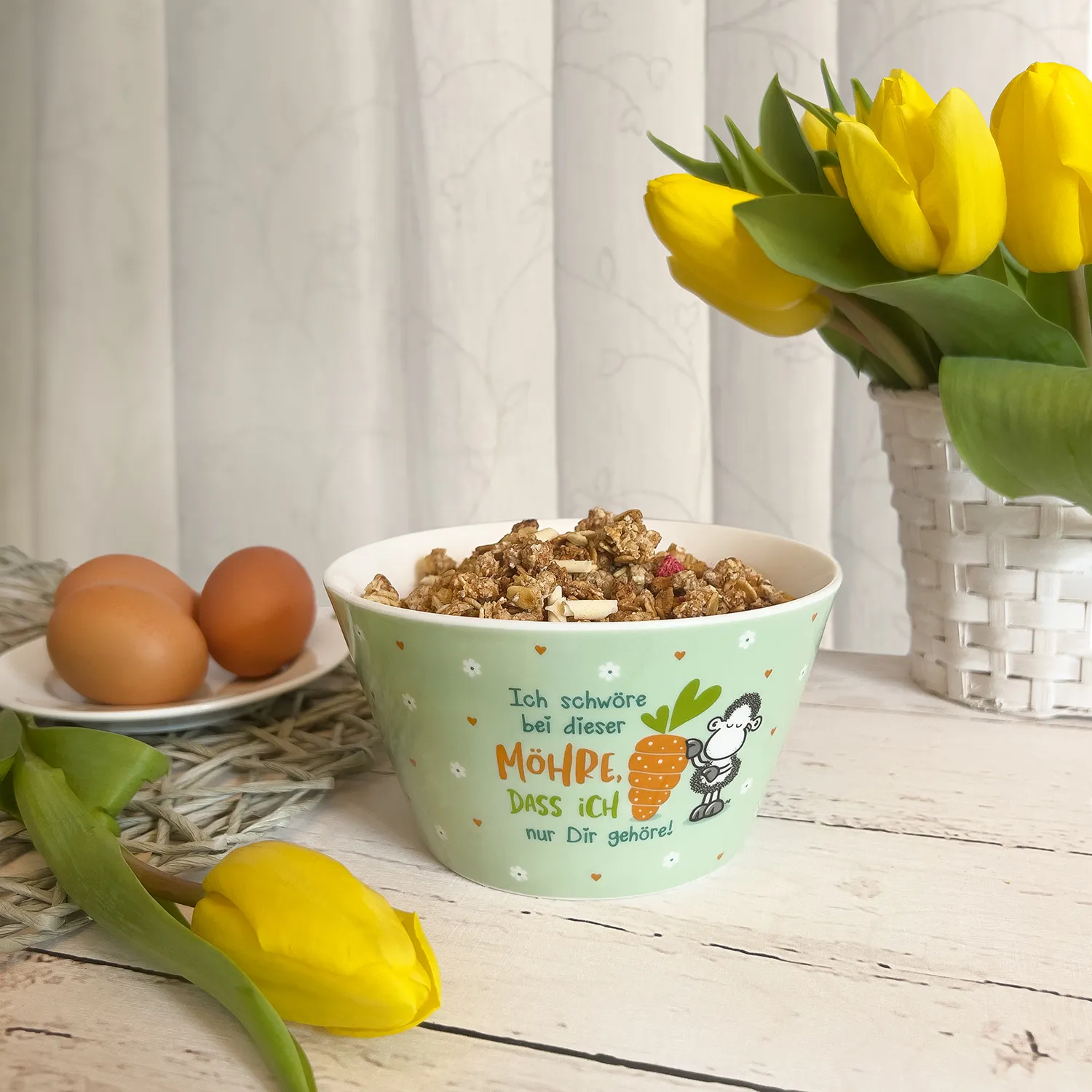 Oster-Schale aus Porzellan mit Schaf-Motiv und Karotte, 60 cl