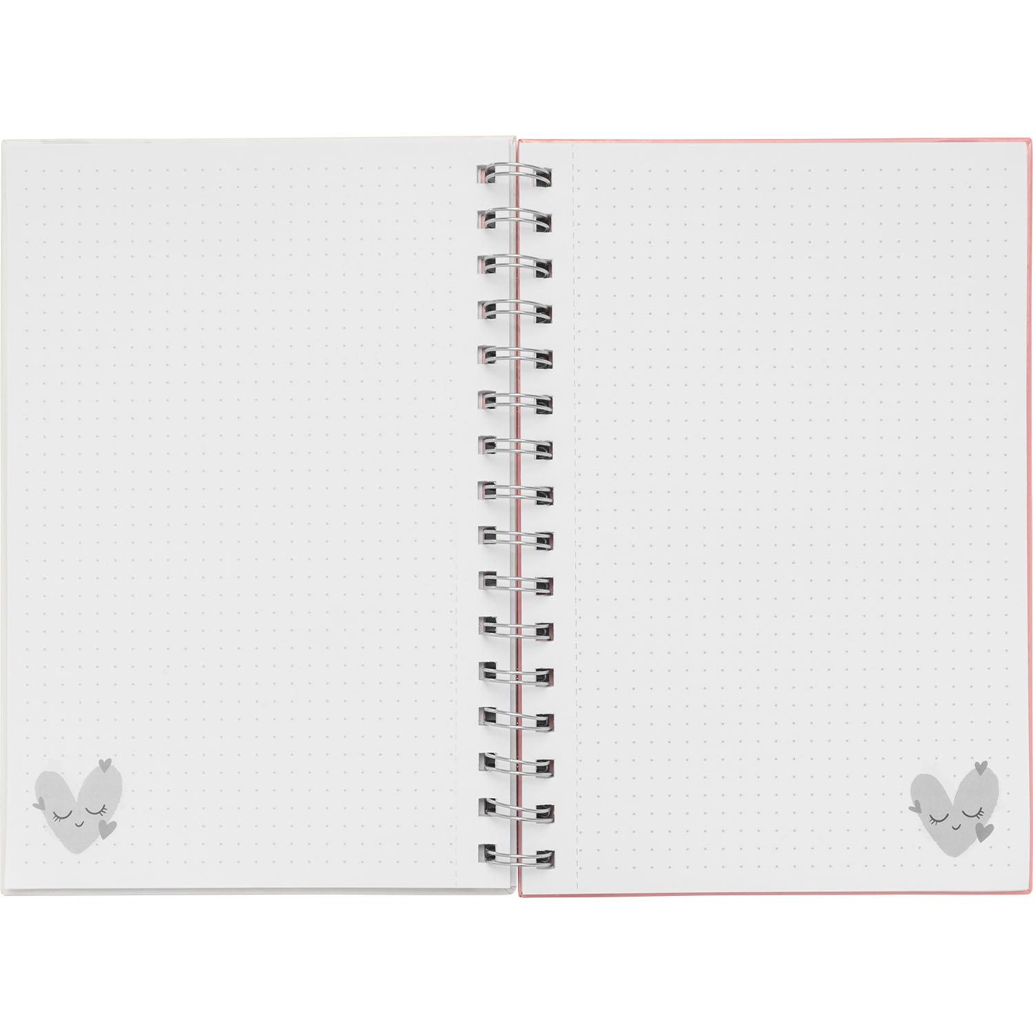 Notizbuch »Herzen« mit gepunkteten Seiten, Spiralbindung und rosa Rand.