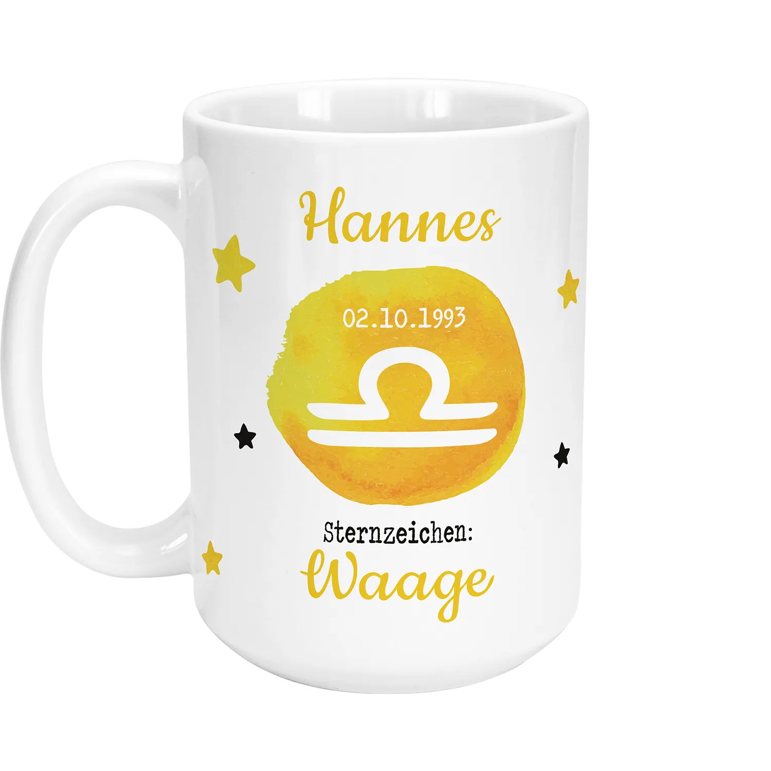 XL-Tasse mit Sternzeichen »Waage«, mit Namen und Geburtsdatum, weiß, personalisiert