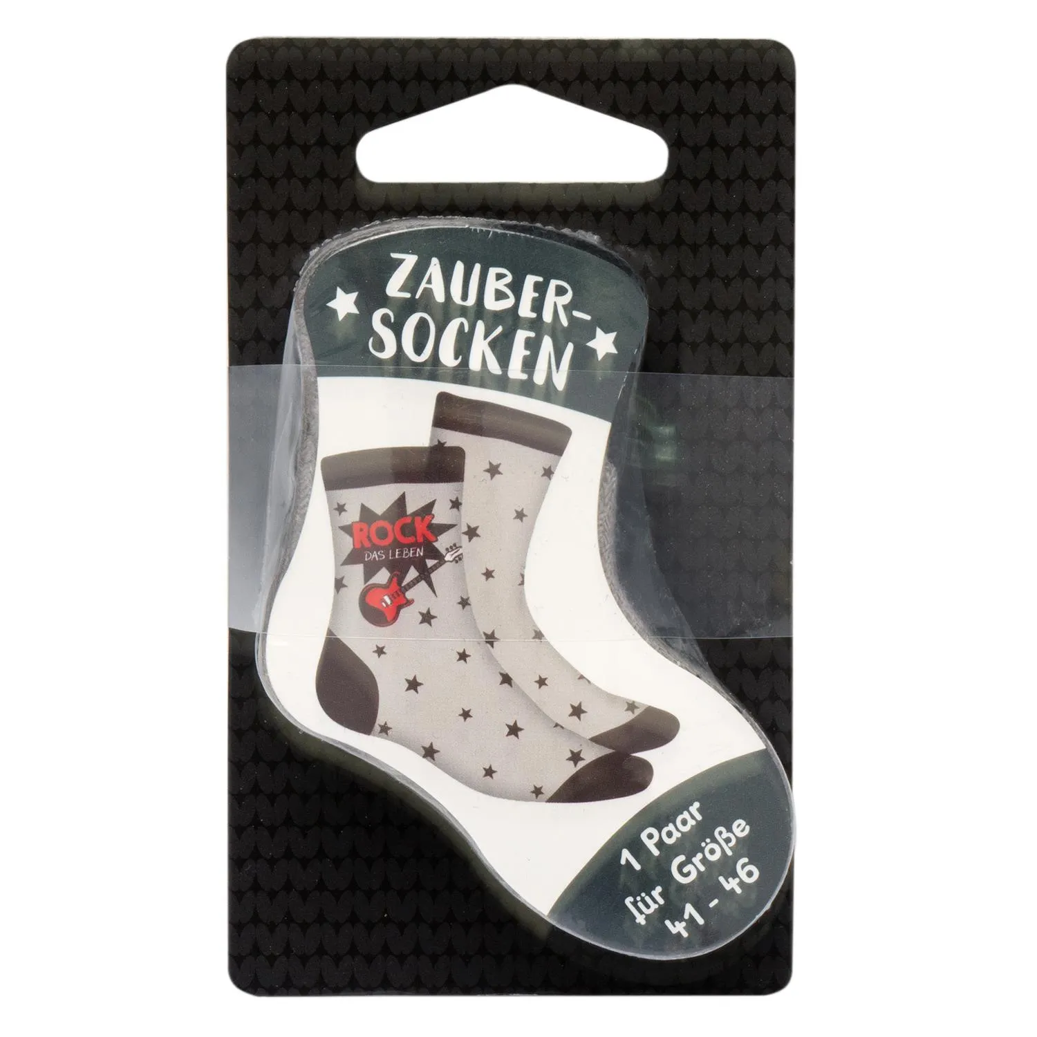 Weiß-graue Zaubersocken mit Sternenmuster und Gitarren-Motiv, 1 Paar, Größe 41–46