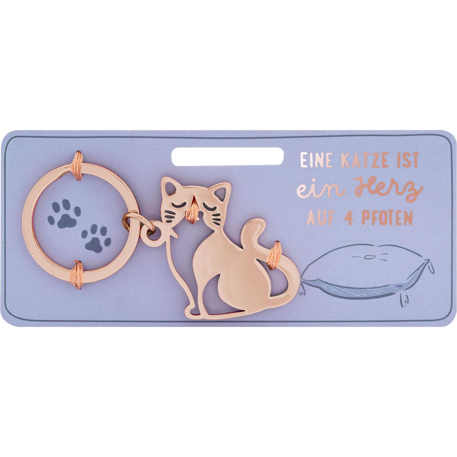Roségoldfarbener Katzen-Schlüsselanhänger mit Ring, 7 cm, filigran.