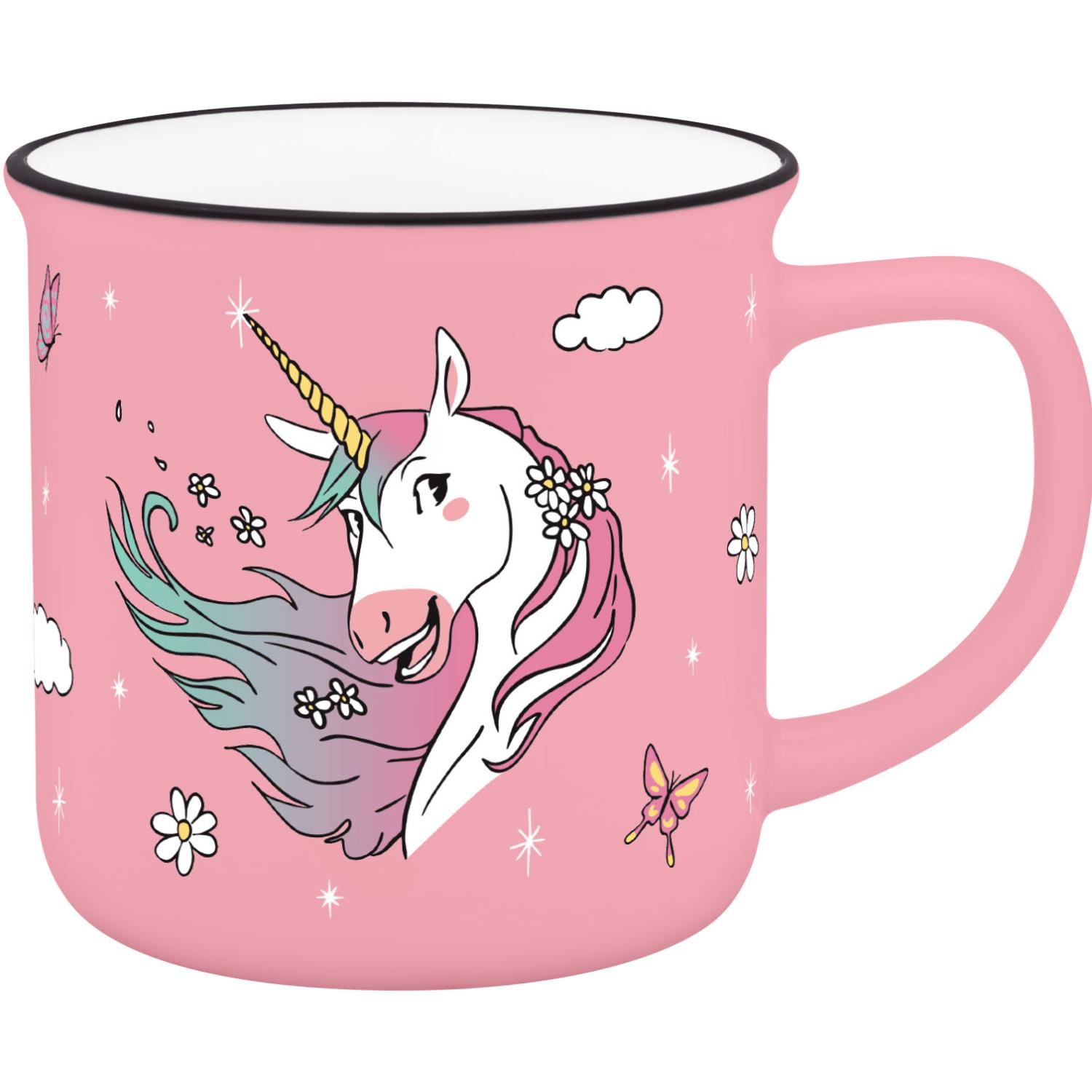 Zartrosa Einhorn-Becher aus Porzellan mit Blumenkranz