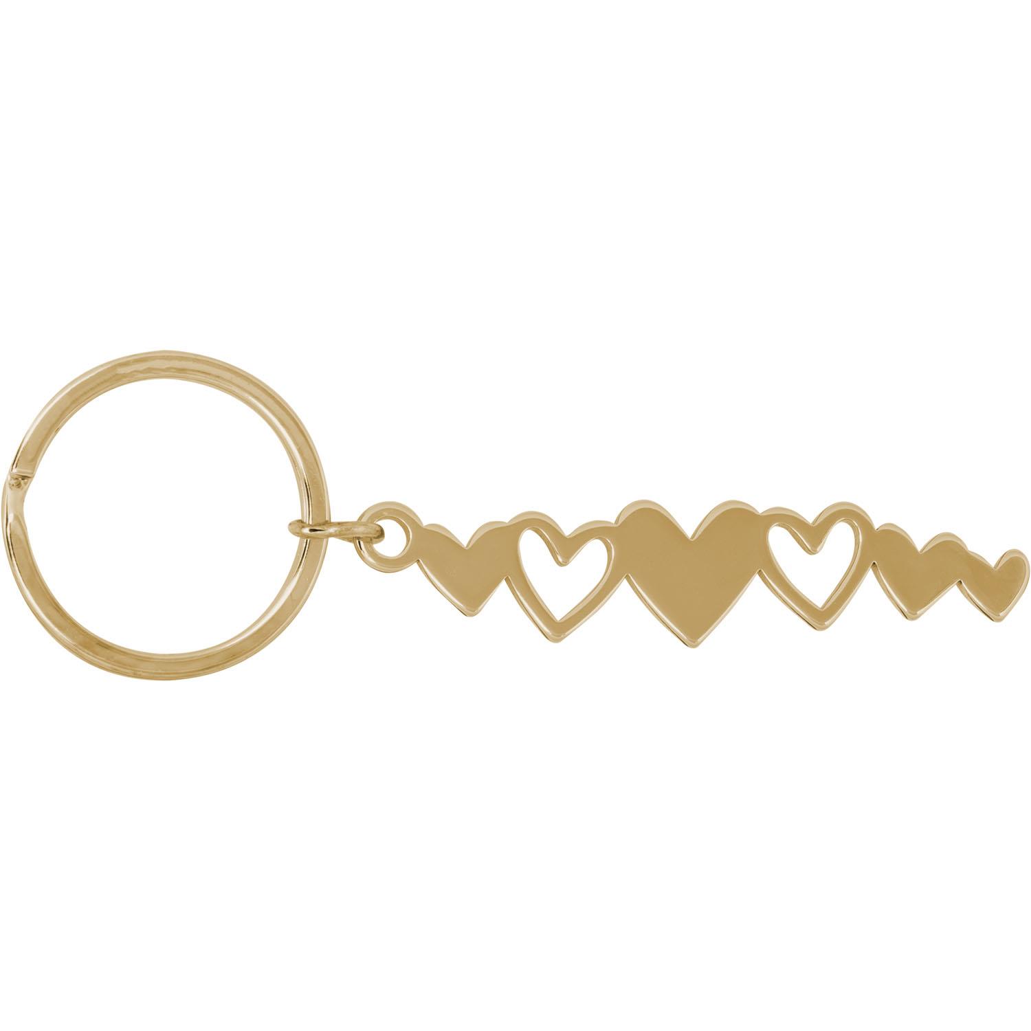Goldfarbener Schlüsselanhänger mit Herz-Reihe und Ring, elegant und romantisch.