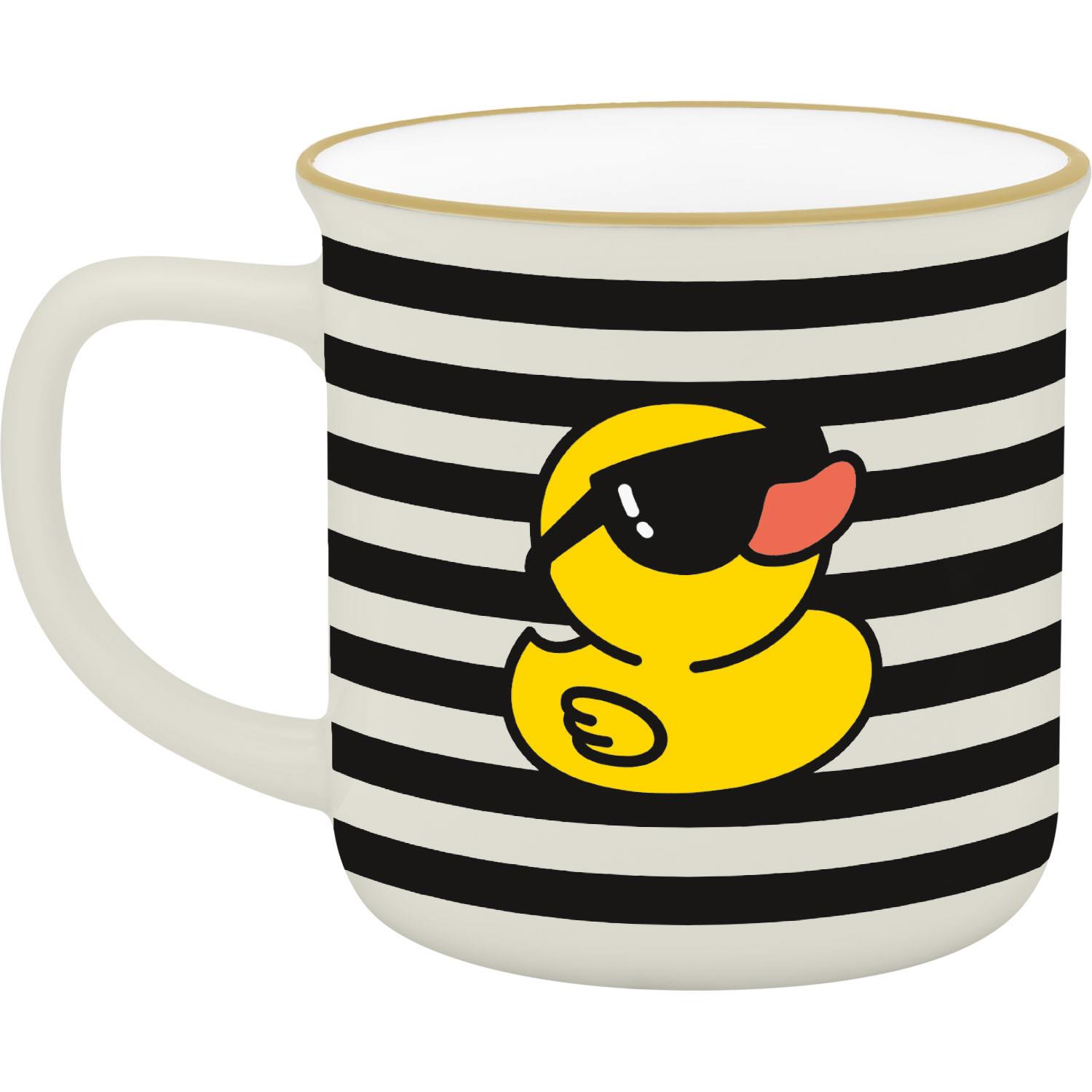 Becher »Ente« mit schwarzen Streifen, gelber Ente und Goldrand