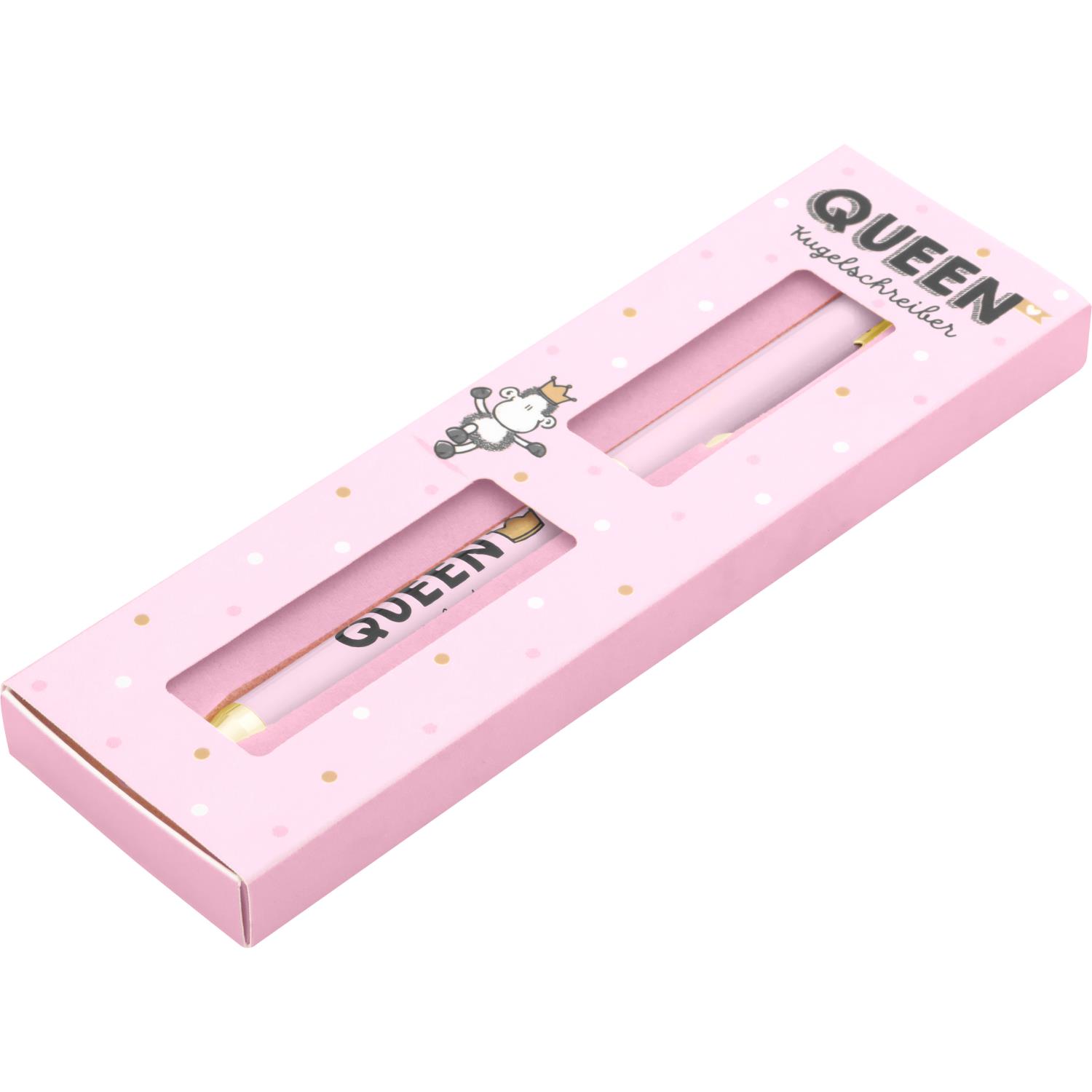 Rosa Kugelschreiber Queen in Geschenkbox mit Schäfchen-Motiv