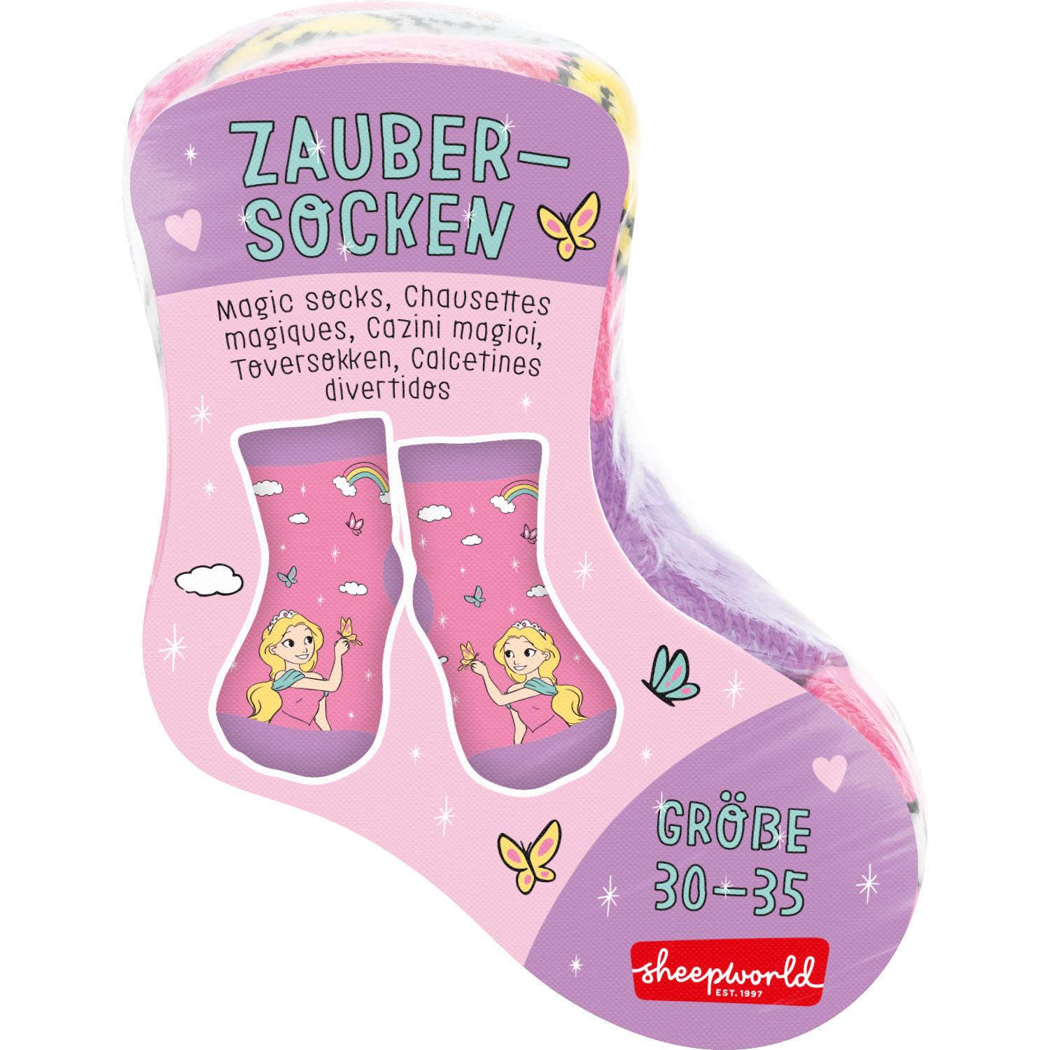 Zaubersocken Prinzessin in Rosa-Lila, magische Motive für Kinder