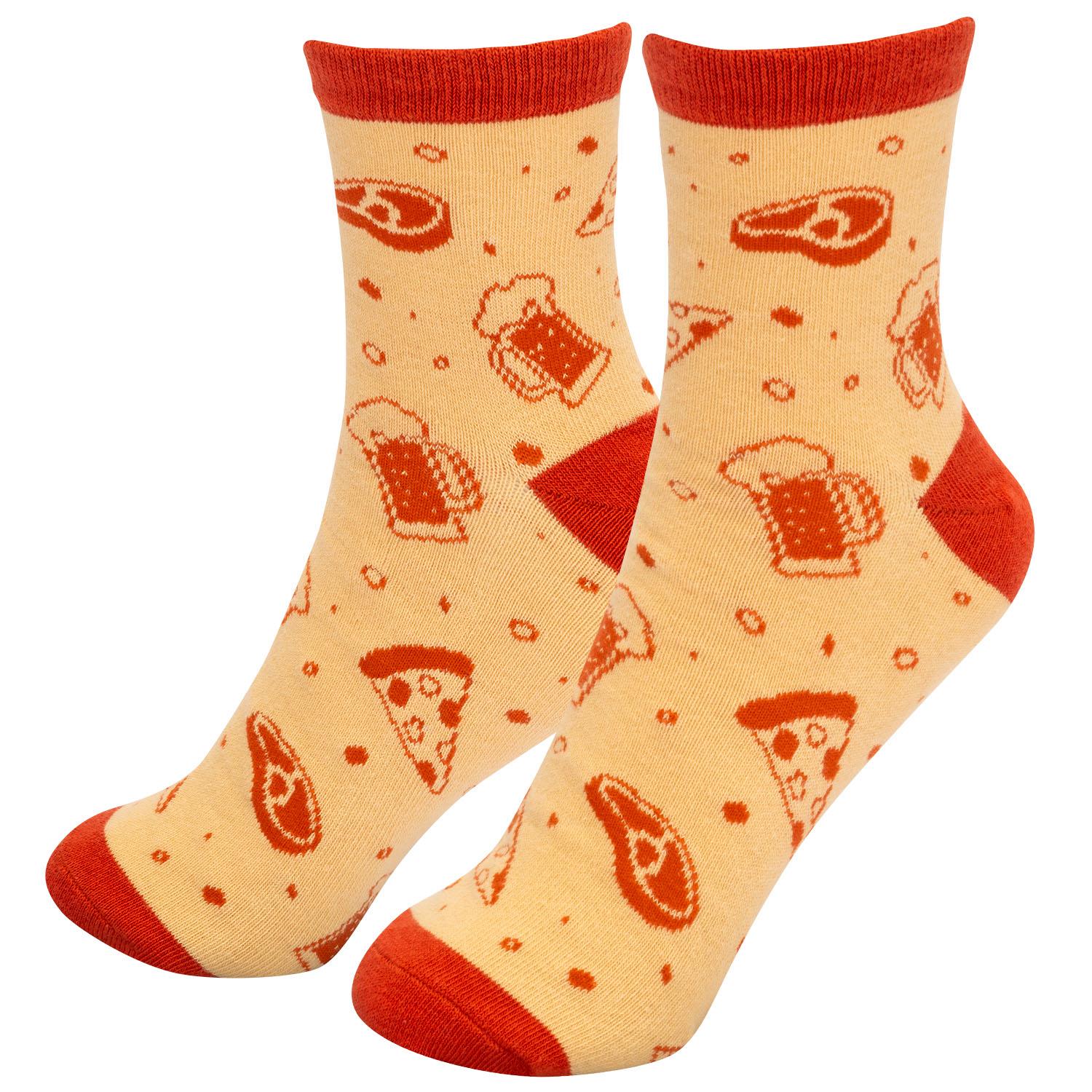 Beige Socken mit rotem Pizza-Print – witziges, bequemes Geschenk für Pizza-Liebhaber