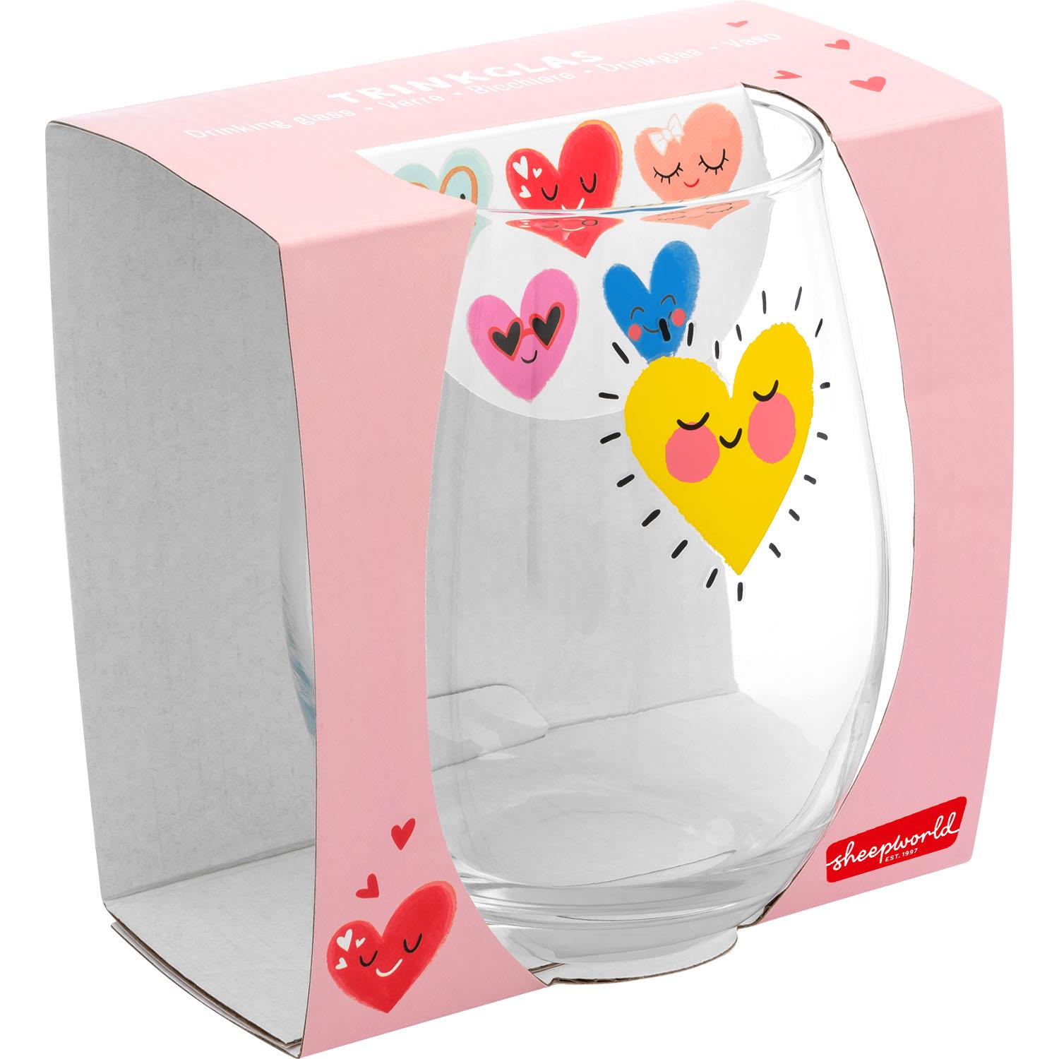 Trinkglas mit Herz-Motiv in Geschenkbox