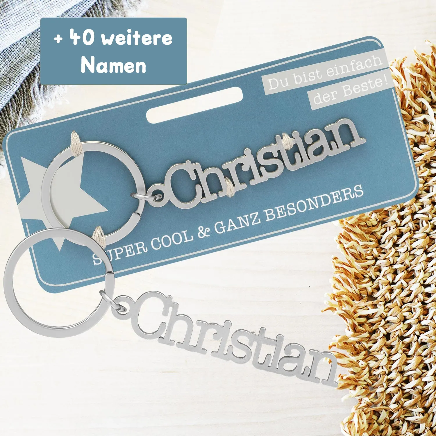 Schlüsselanhänger mit silbernem Namenszug 'Christian' am Ring