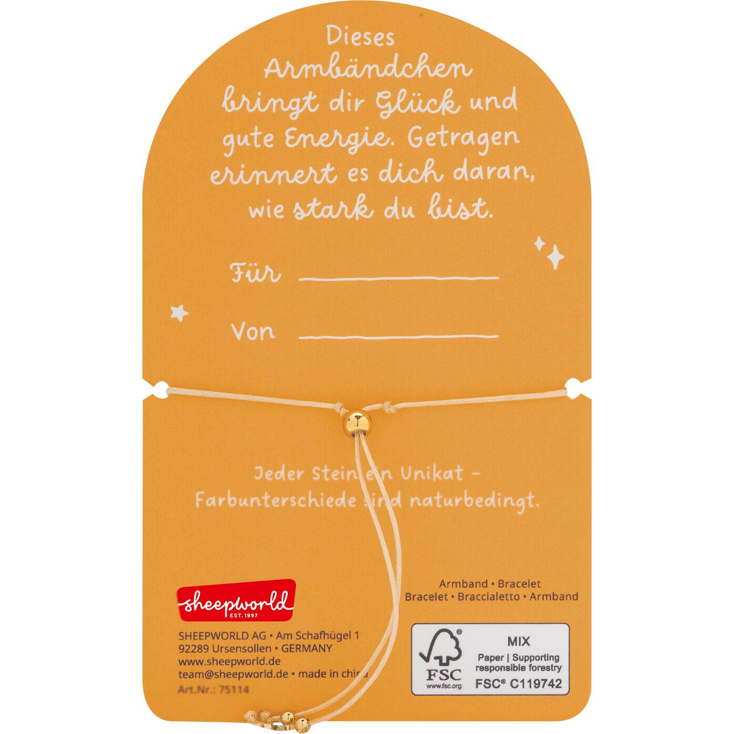 Armband mit Citrin-Halbedelsteinen an orangefarbener Karte