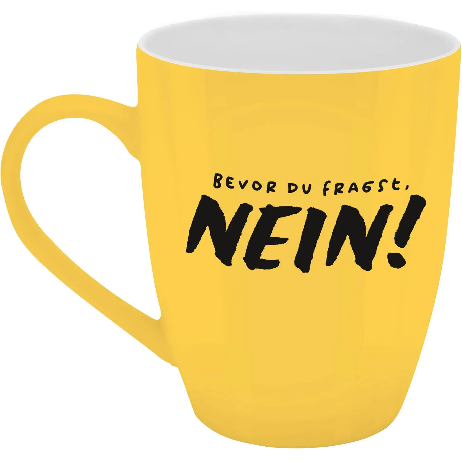 Gelber Becher mit Spruch NEIN! – 350 ml Porzellan, Geschenkbox, spülmaschinen- und mikrowellengeeignet.