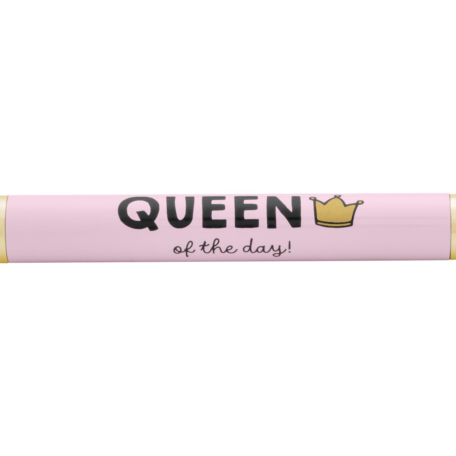 Rosa Kugelschreiber mit schwarzem QUEEN-Logo und goldener Krone