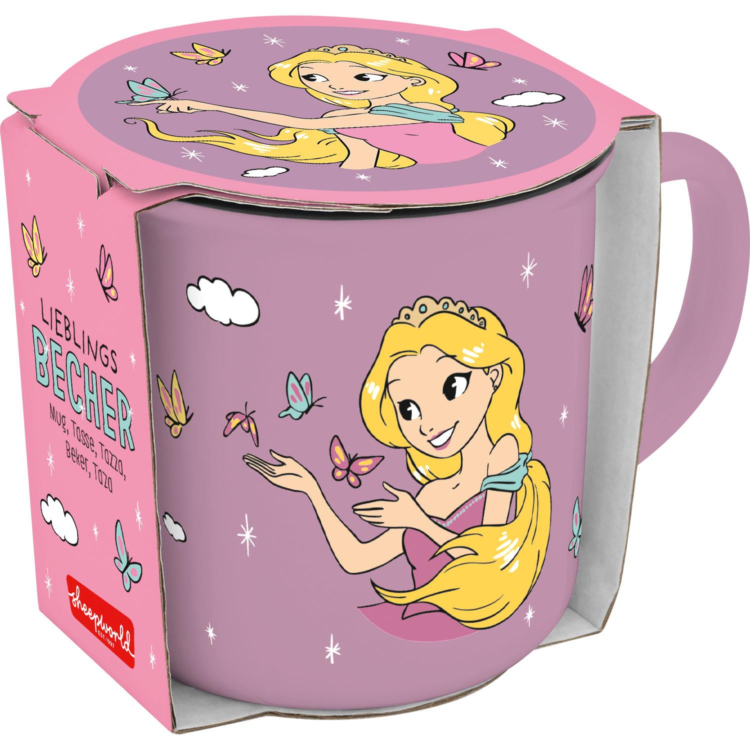 Becher »Prinzessin« im Pastelldesign mit Rapunzel-Motiv und Schmetterlingen