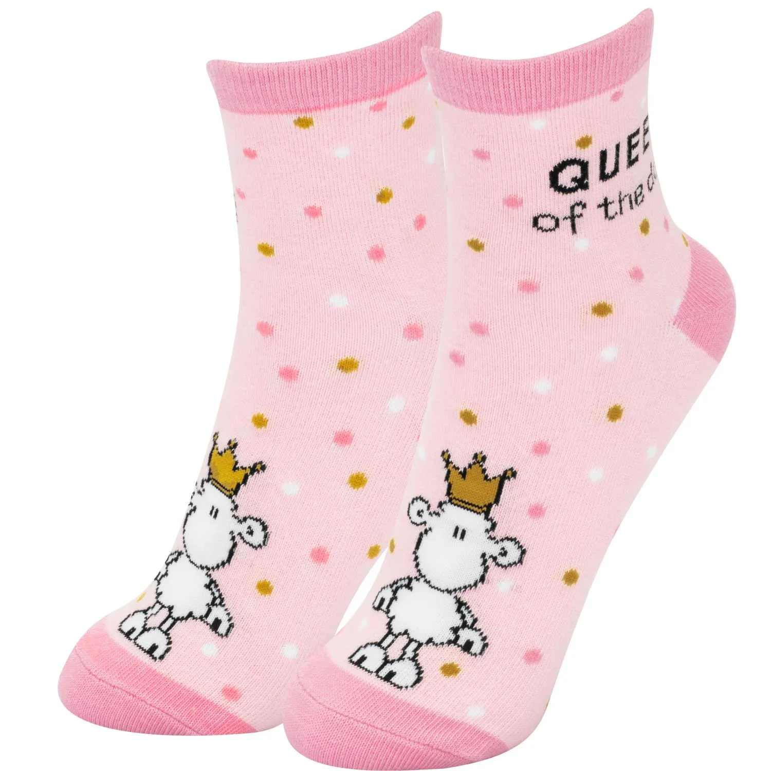 Rosa Zaubersocken Queen of the Day mit Schaf-Krone und Punkten