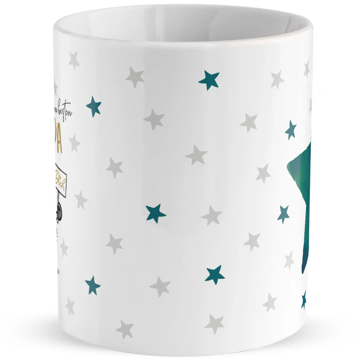 Weiße Porzellan-Tasse mit Sternenmuster, personalisiert mit Namen