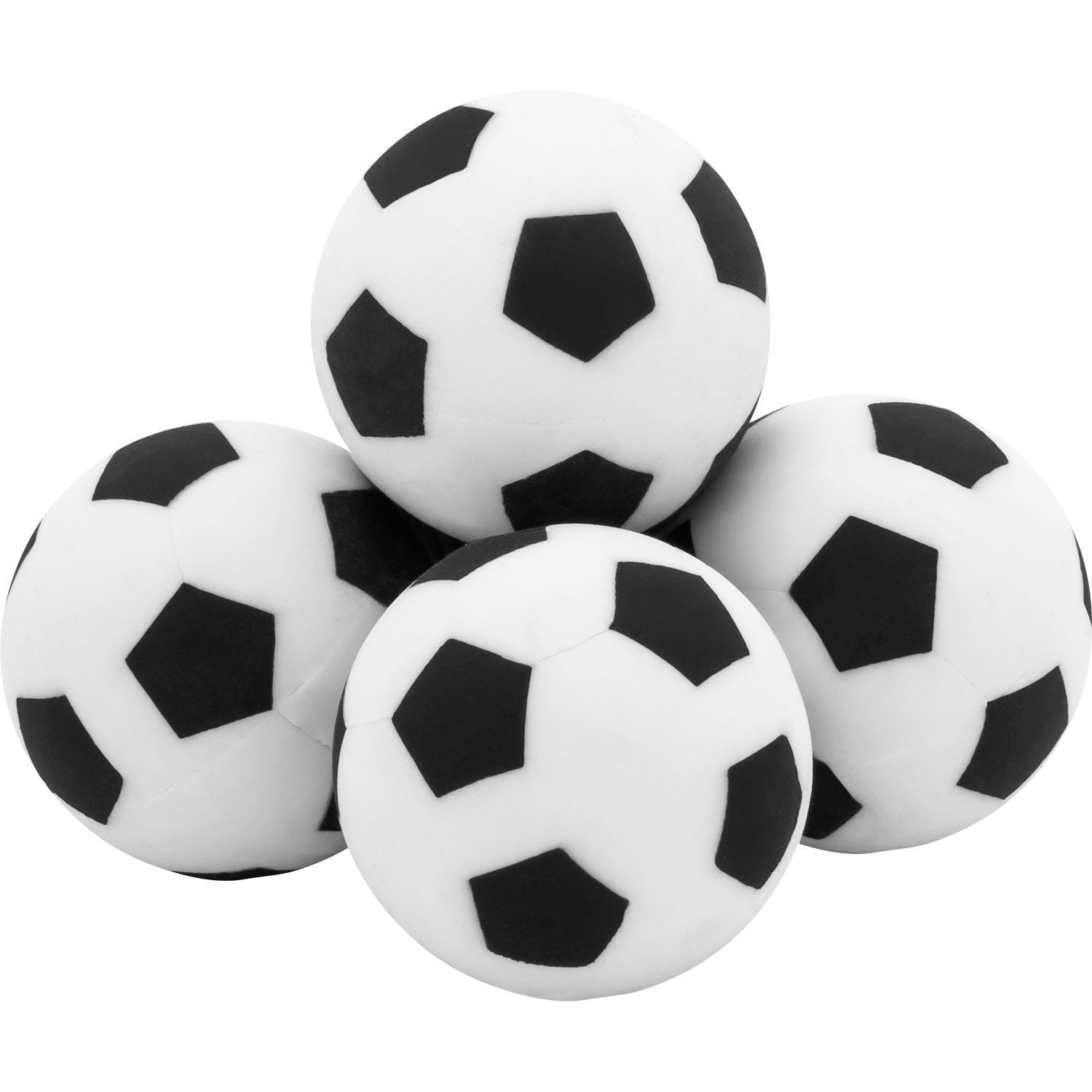Set aus fünf Fußball-Radiergummis, weiß mit schwarzen Pentagons
