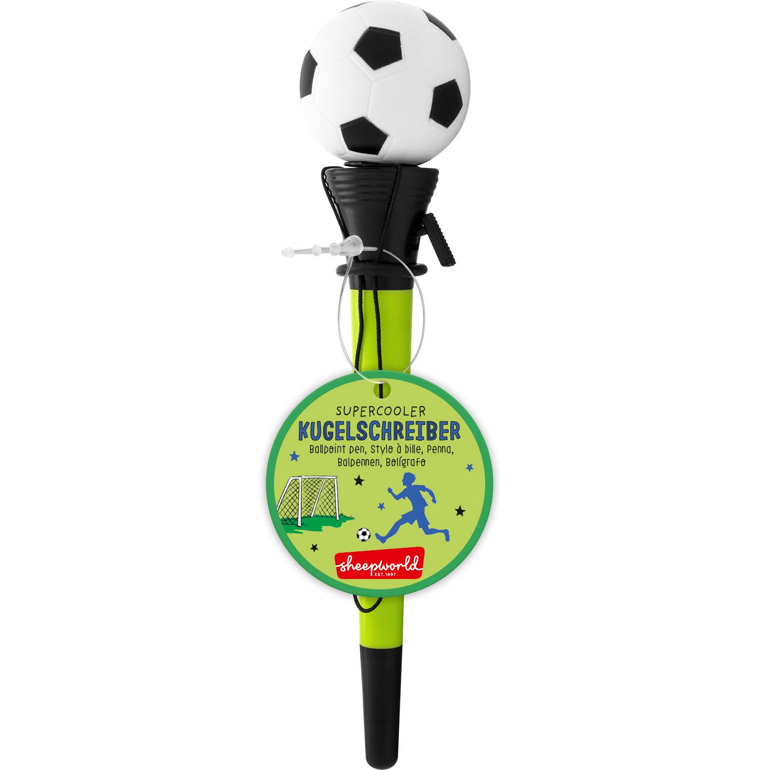 Kugelschreiber mit Fußballball-Top, neon-grüner Kunststoffstift