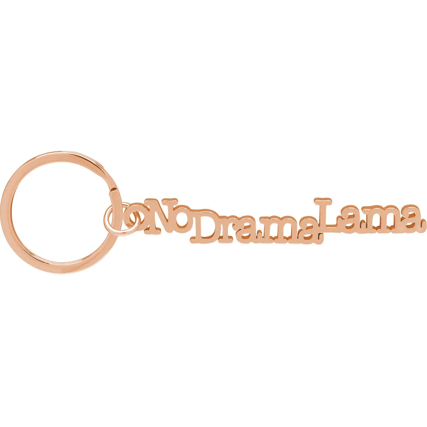 Roségoldfarbener Schlüsselanhänger mit Schriftzug No Drama Lama