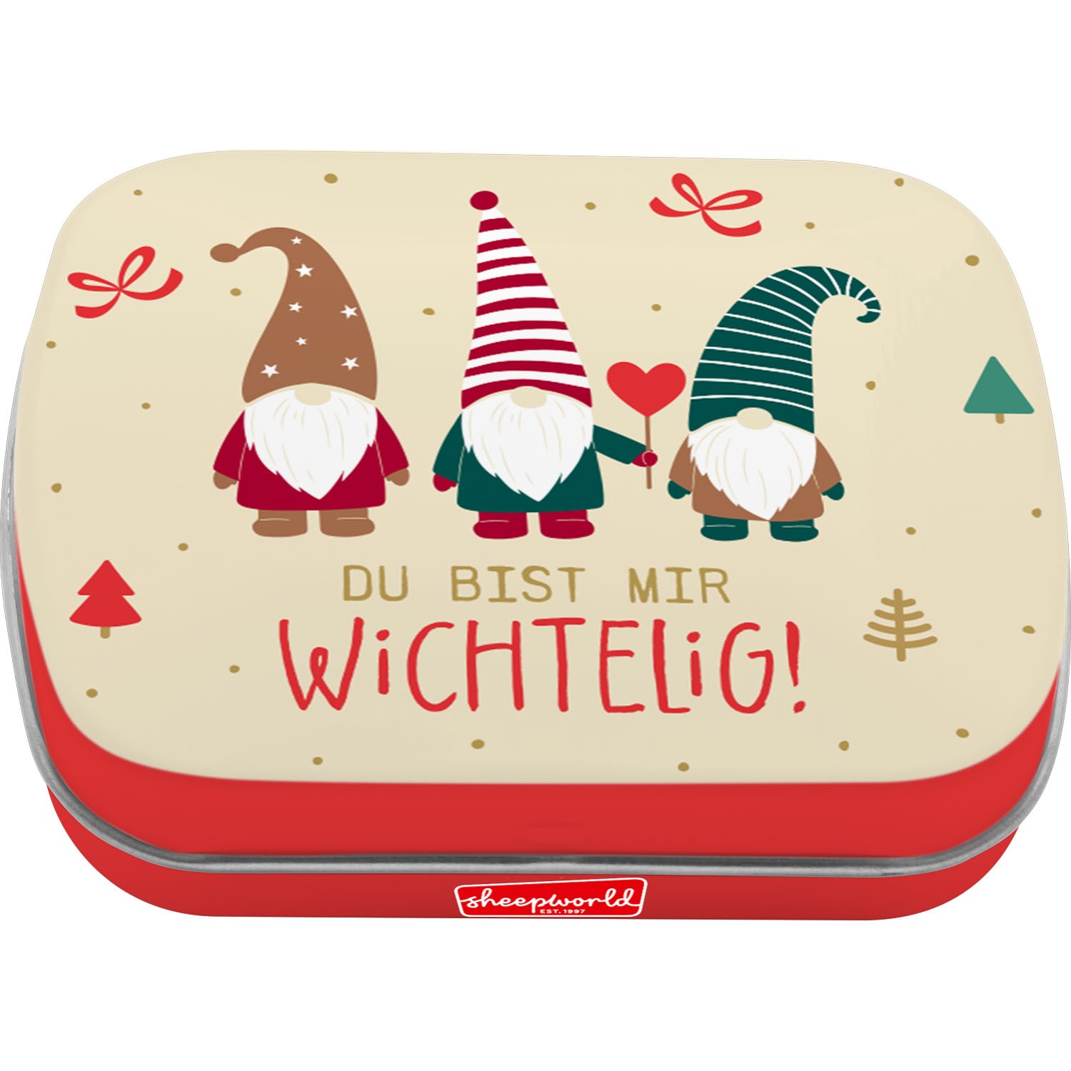Mintdose mit drei Wichteln und Spruch 'Du bist mir wichtelig!'