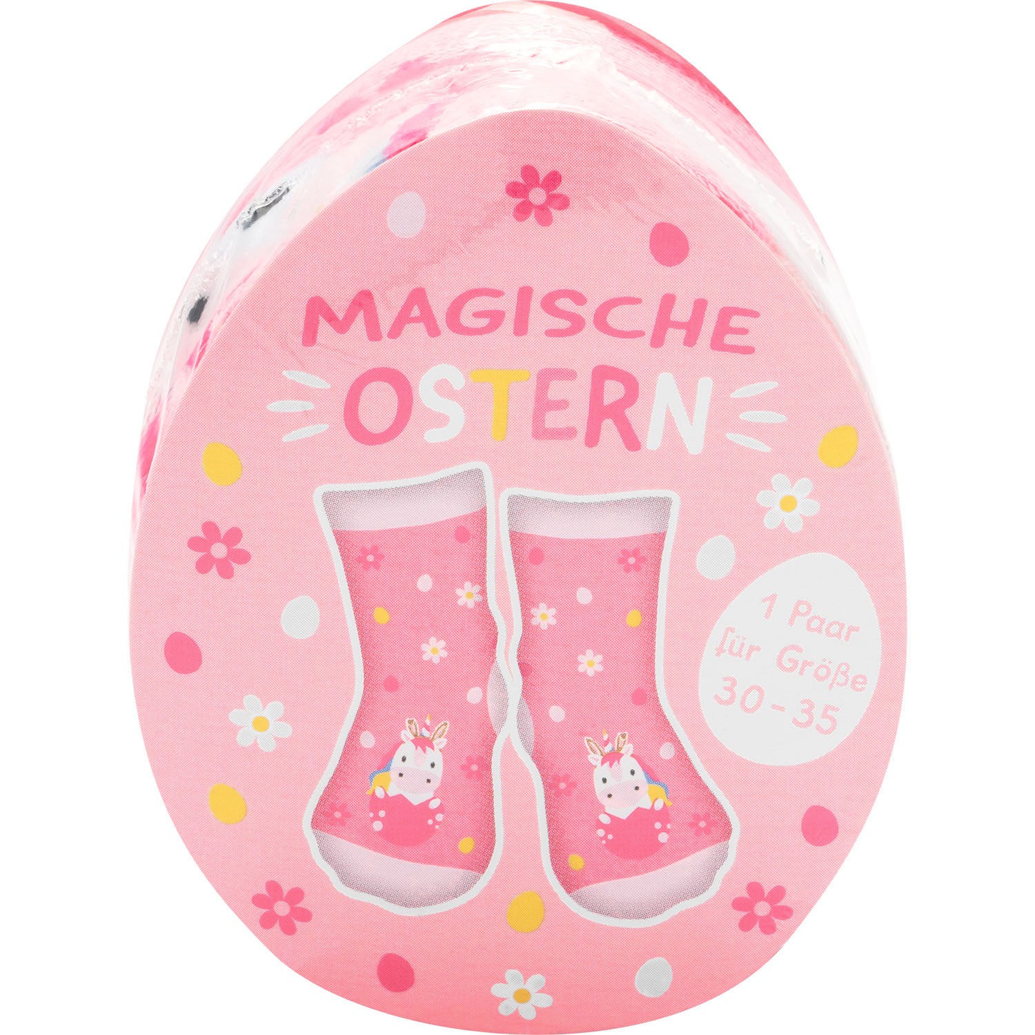 Rosa Einhorn-Zaubersocken im Eier-Paket, Größe 30-35, 1 Paar