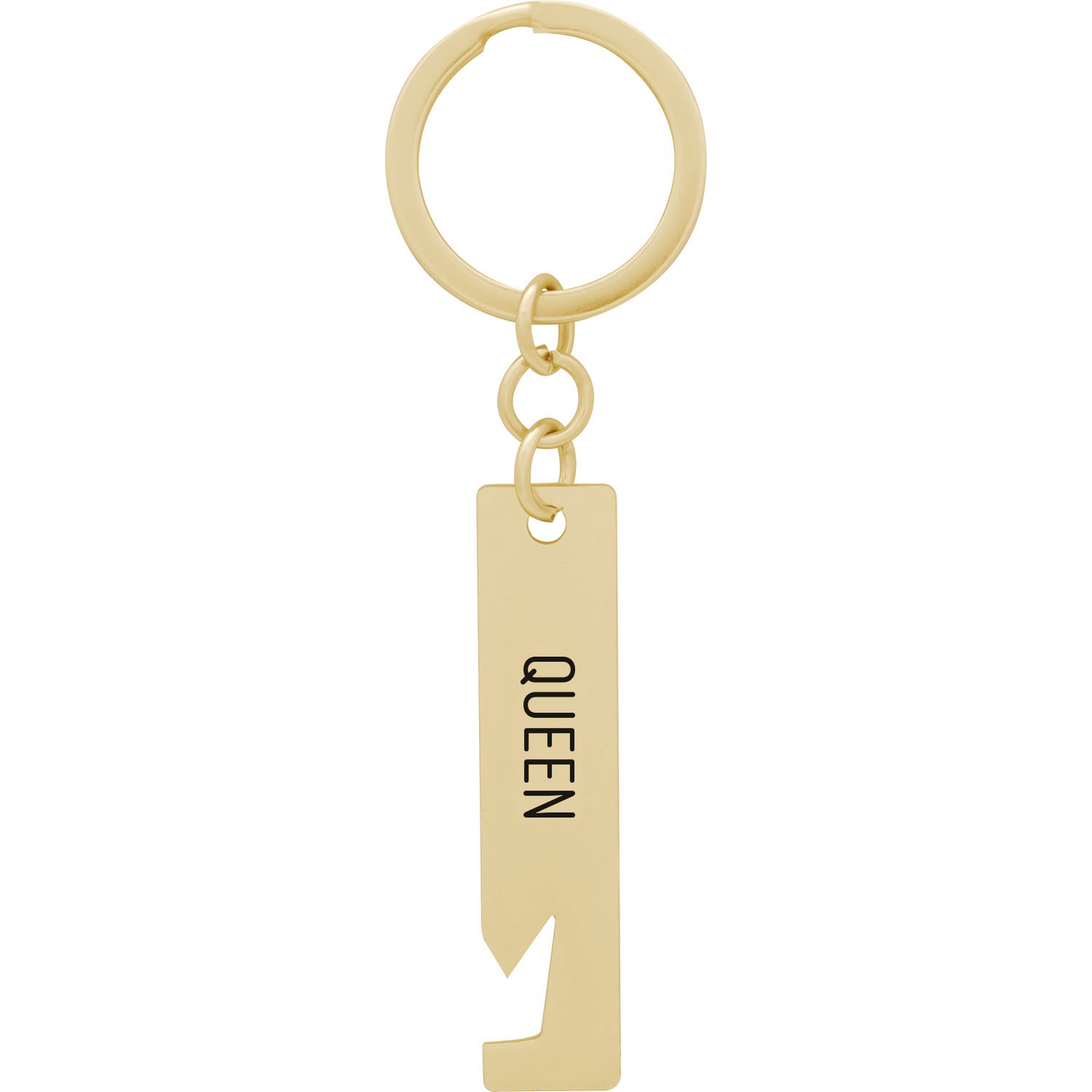Goldfarbener Edelstahl-Schlüsselanhänger QUEEN – Teil eines KING & QUEEN-Paarsets mit Kronen-Ausstanzung