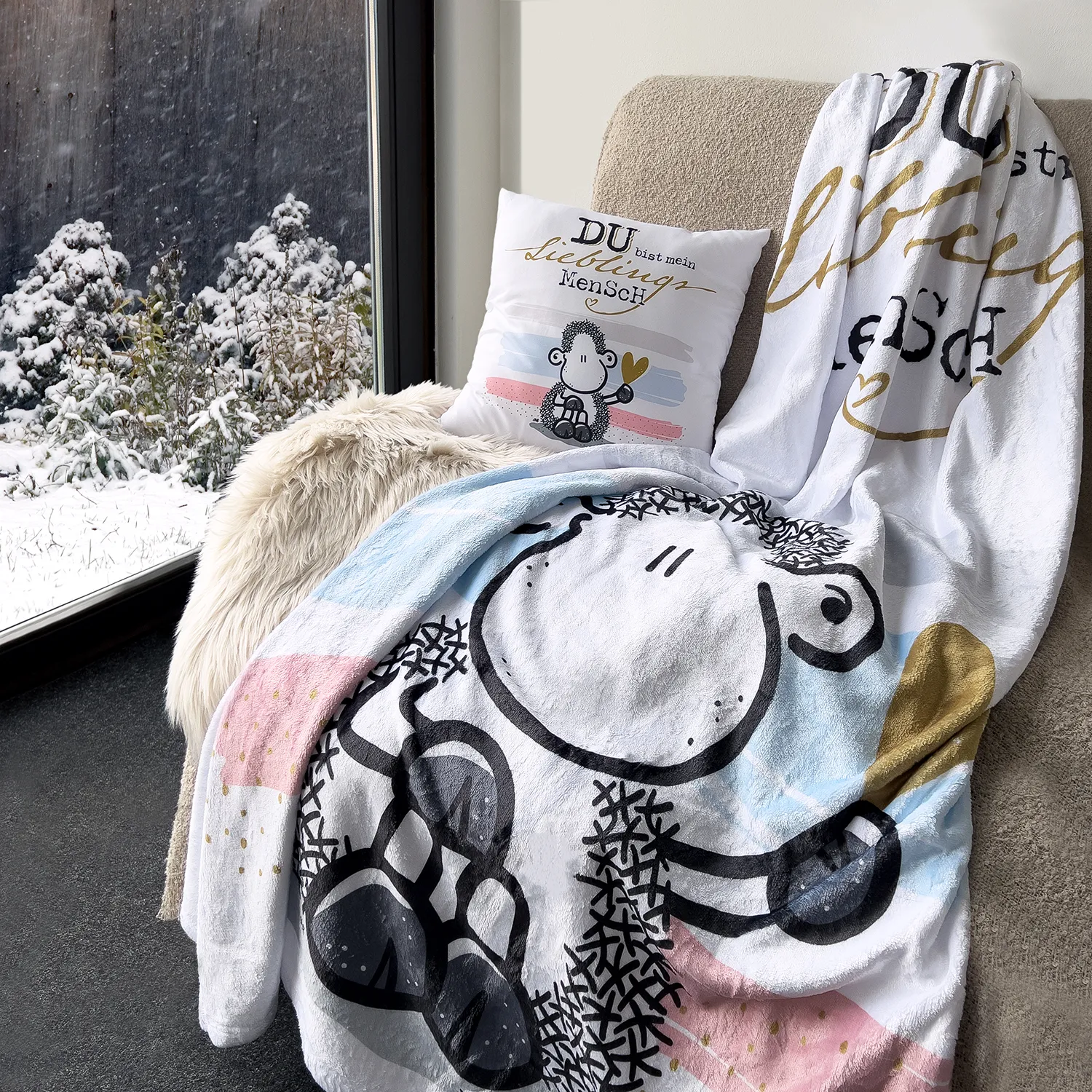 Flauschige Polyester-Fleece-Decke mit Pastell-Motiv, 130x180 cm