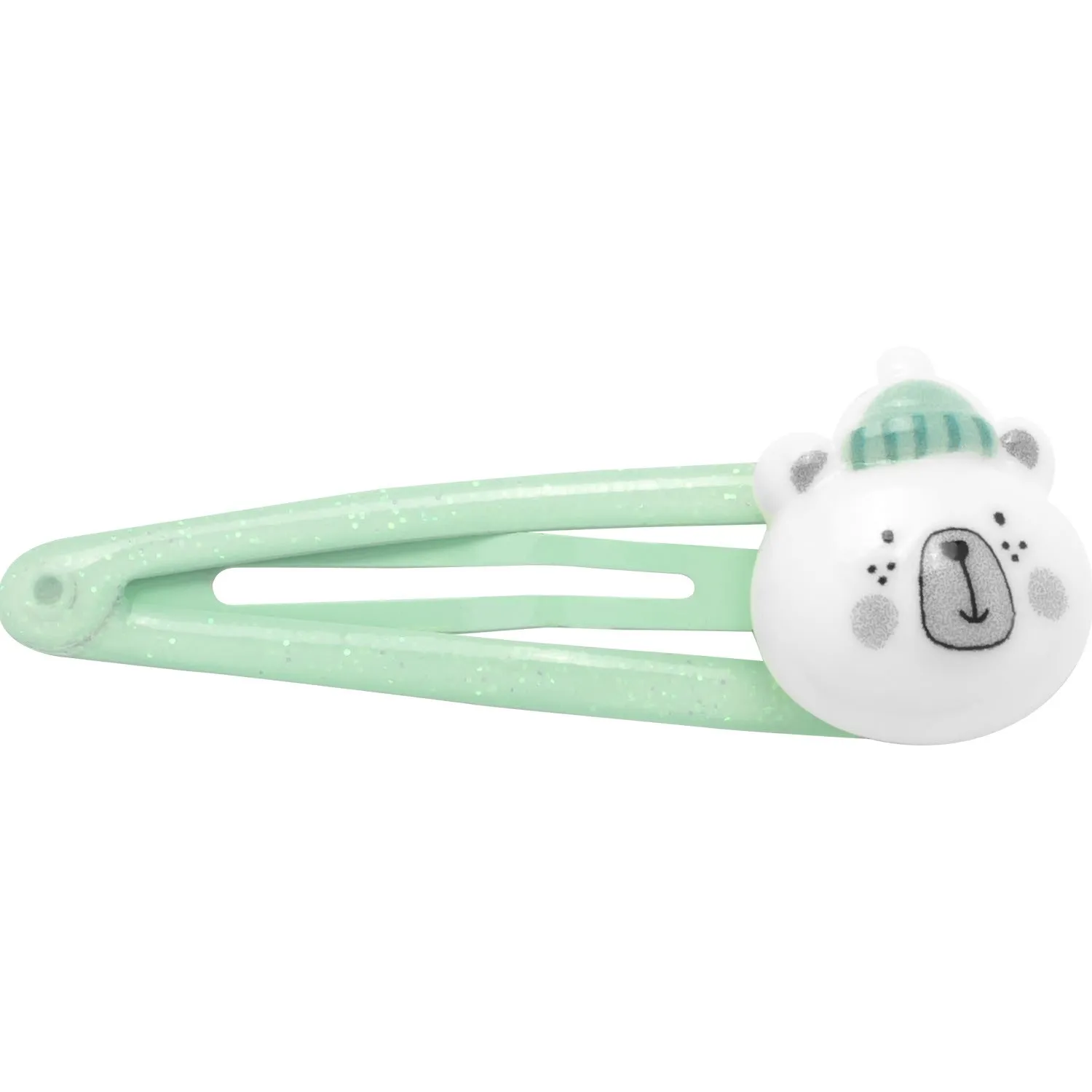 Mintgrüner Haarclip mit weißem Eisbärenkopf aus Kunststoff