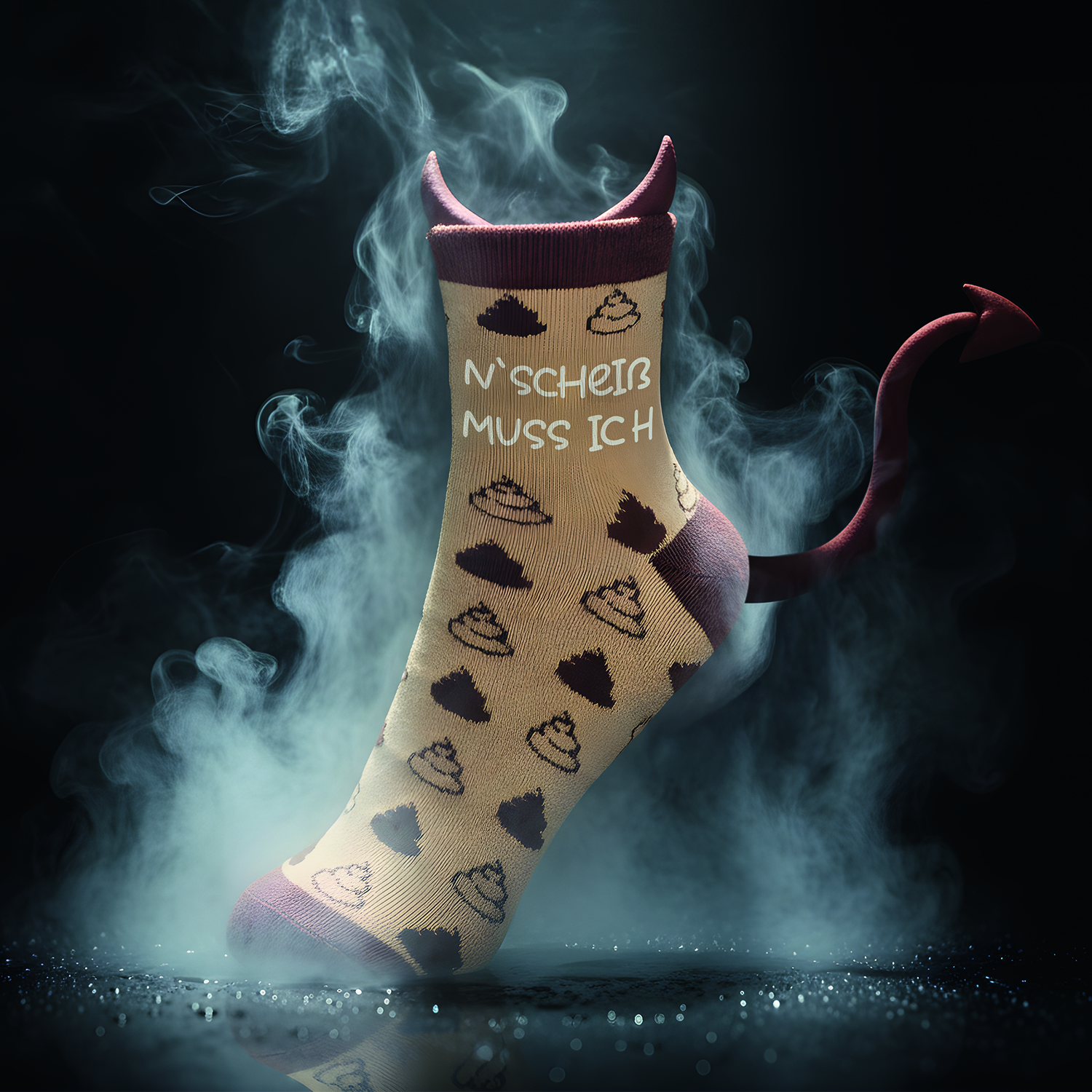 Beige Socke mit Burgunder-Top und Schriftzug N'SCHEISS MUSS ICH