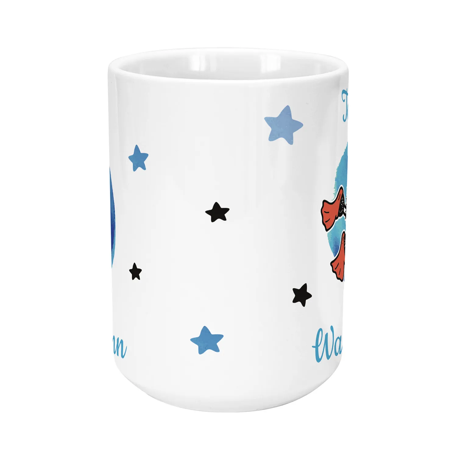 Weiße XL-Keramik-Tasse mit Sternzeichen-Wassermann-Motiv und Namensdruck