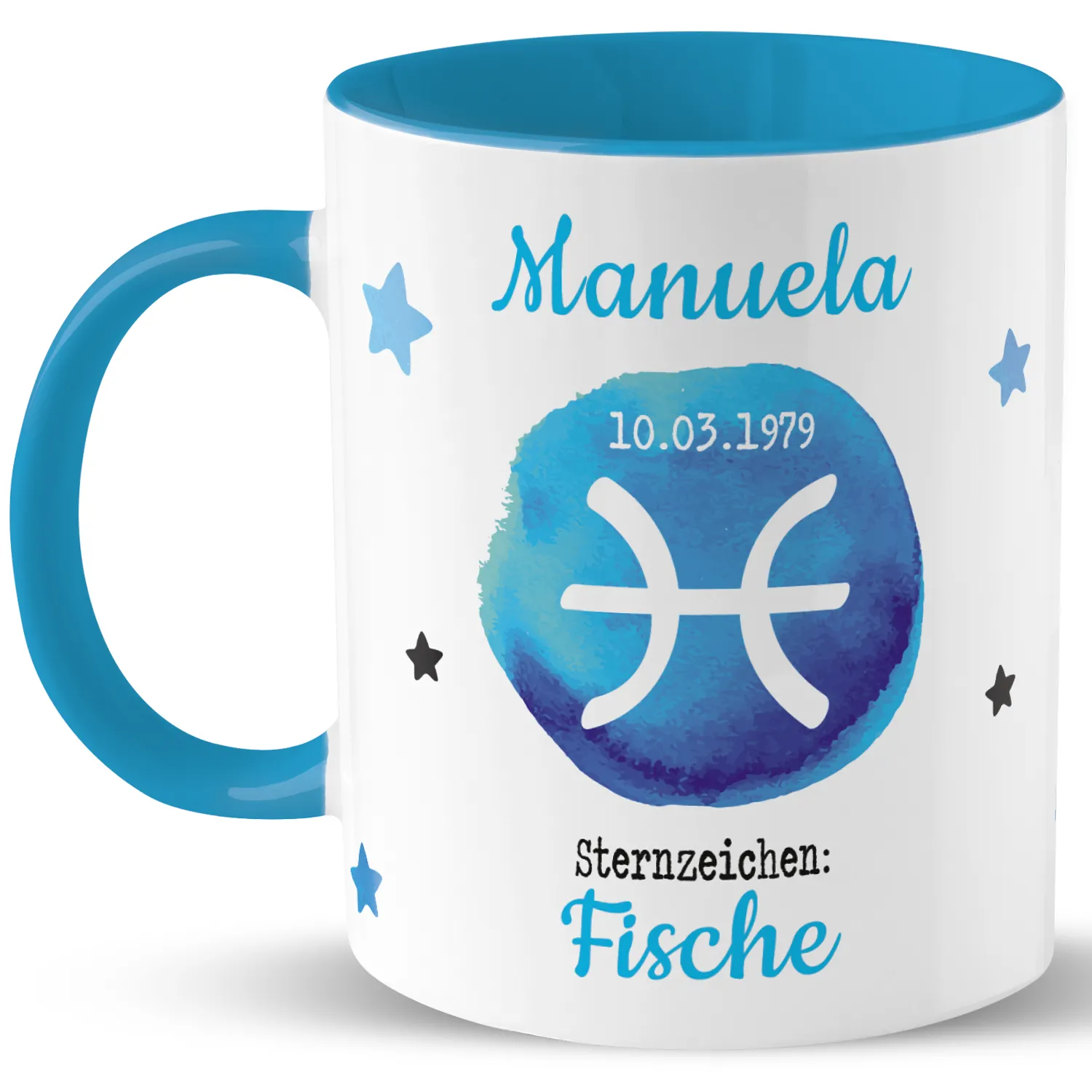 Personalisierte Porzellantasse mit Namen und Sternzeichen Fische