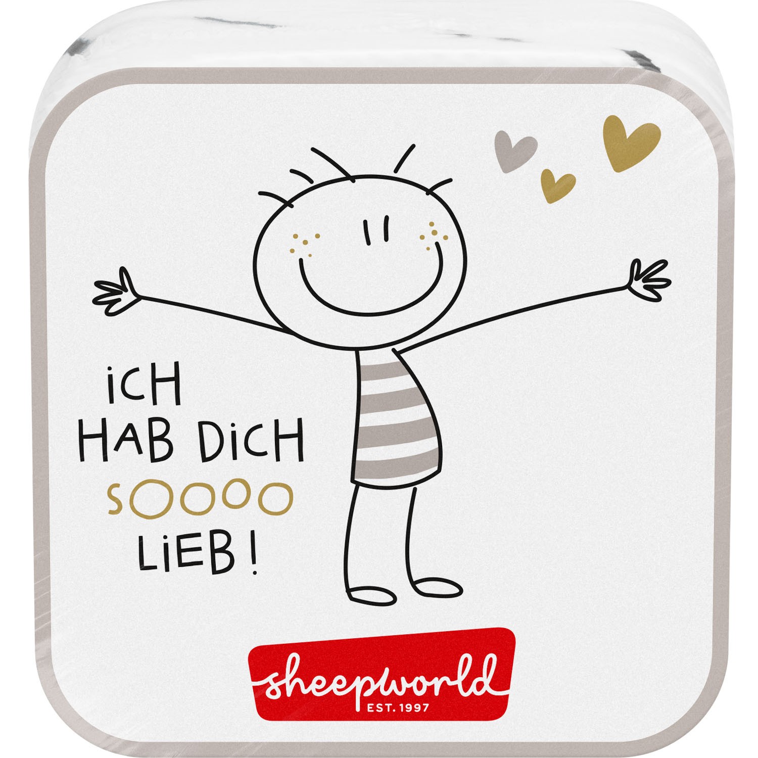 Zauberhandtuch mit Ich hab Dich lieb-Motiv von SheepWorld; entfaltet sich im Wasser zu einem Baumwoll-Handtuch
