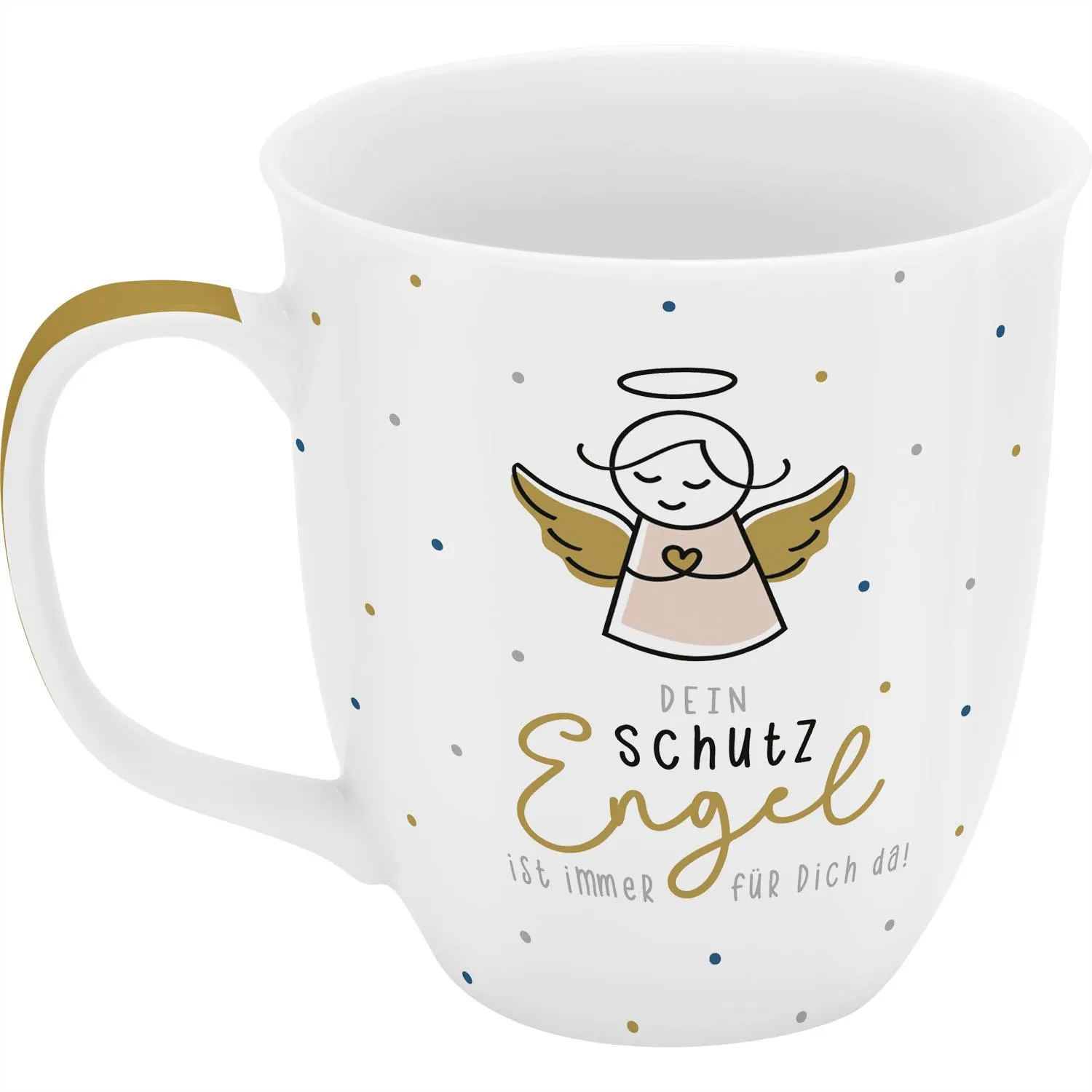 Weiße Porzellan-Tasse mit Engel-Motiv, goldene Akzente und Acrylstern, 400 ml