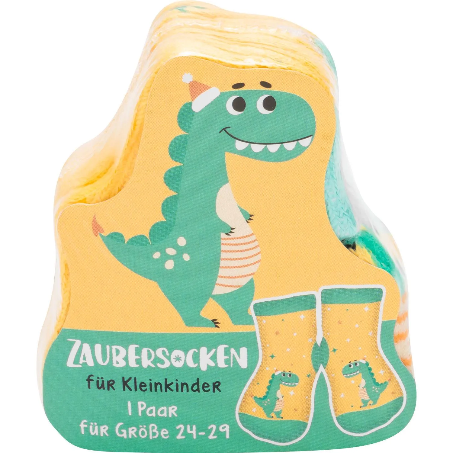 Zaubersocken Dino für Kleinkinder, gelbes Design mit Dino-Motiv, Große 24-29