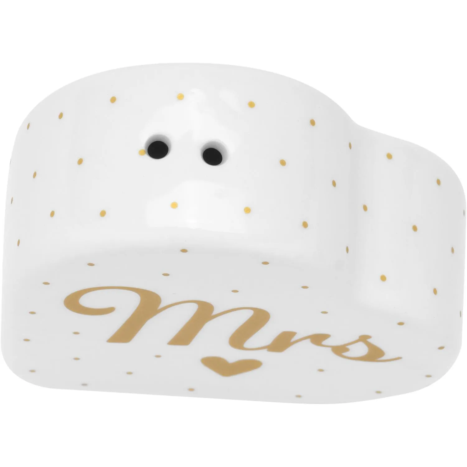 Weißes Porzellan-Herzstreuer-Set mit Golddruck 'Mrs' und Punkte-Dekor