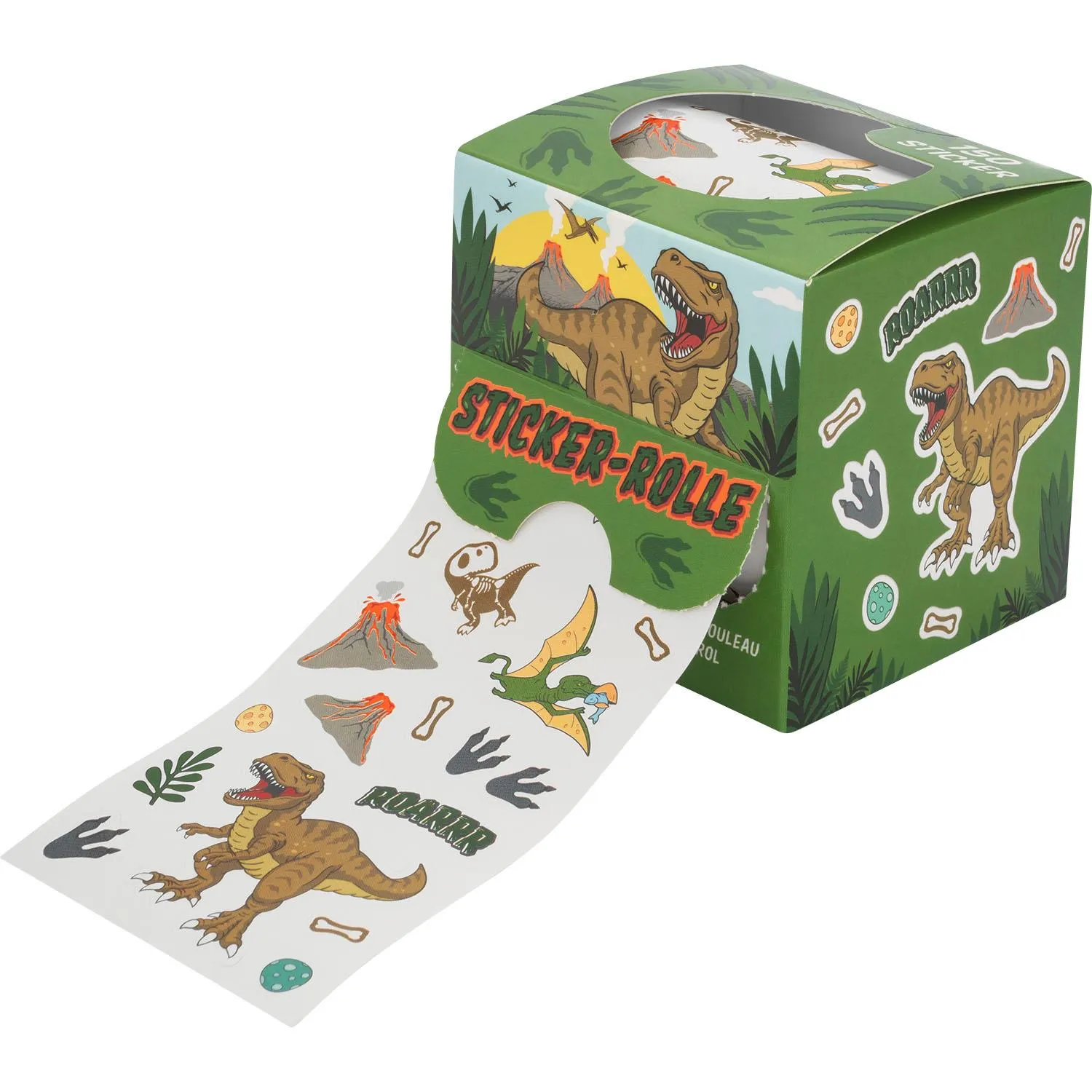 Stickerrolle Dino mit bunten Dinosaurier-Aufklebern auf Papier/Transferfolie, 80 cm lang