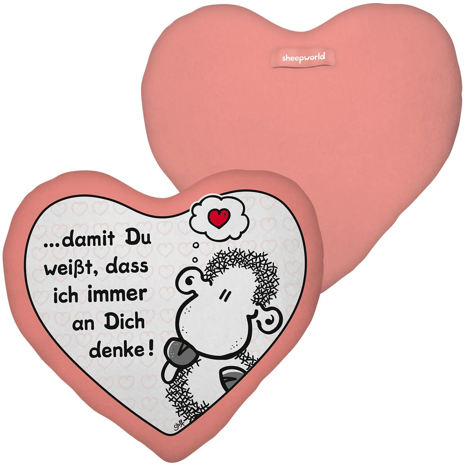 Rosa Herz-Kuschelkissen mit Schäfchen-Motiv und Spruch