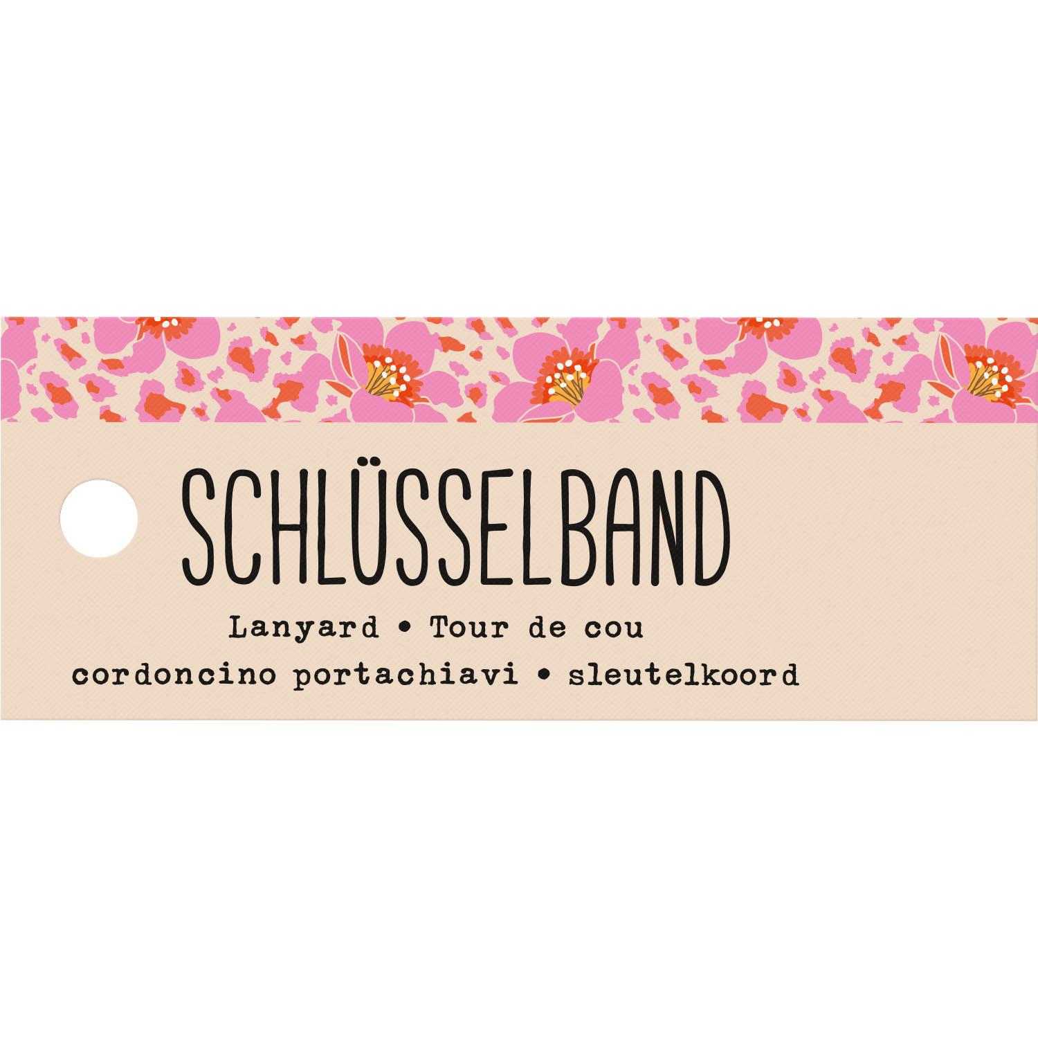 Schlüsselband mit floralem Muster auf cremefarbenem Hintergrund