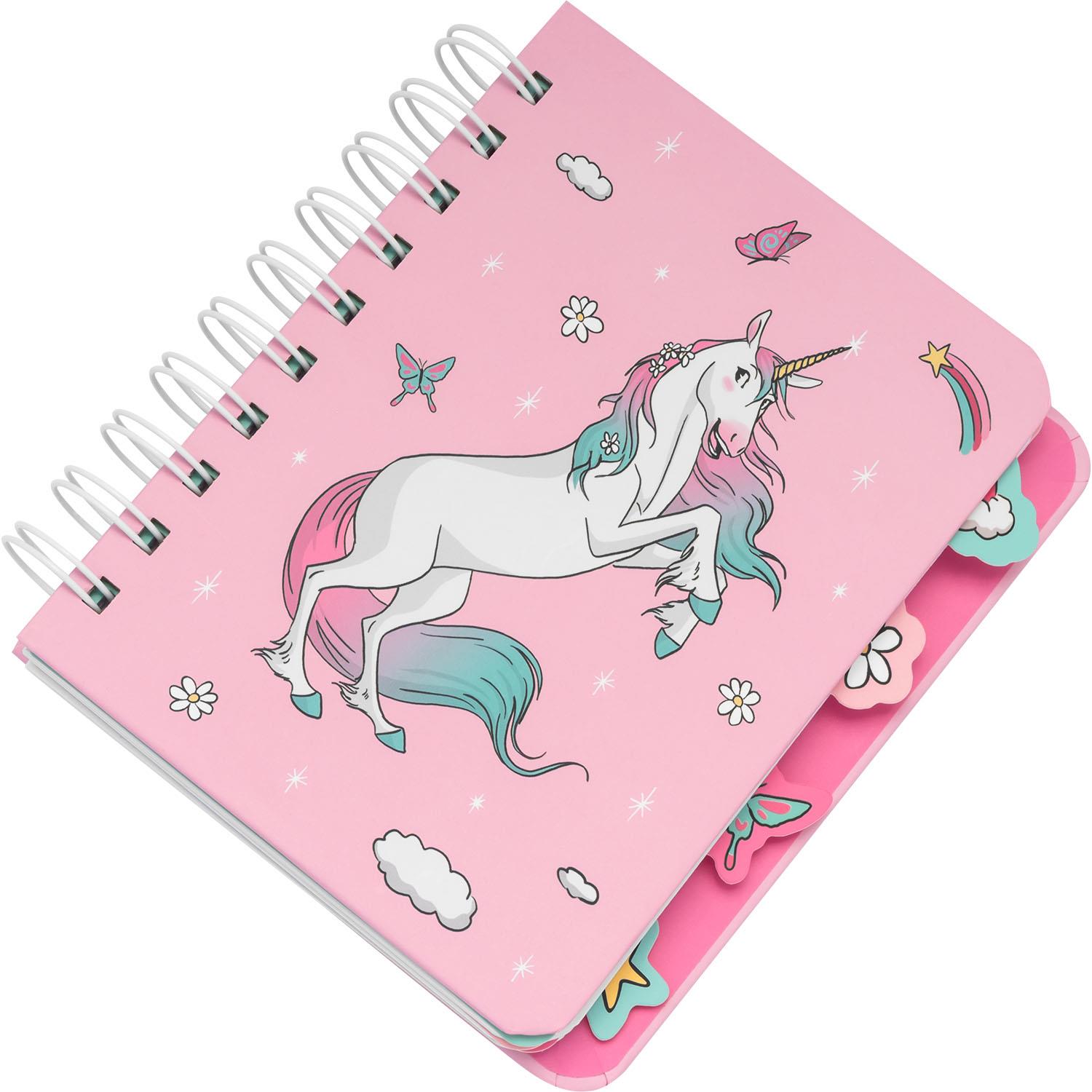 Rosa Spiral-Notizbuch mit Einhorn-Motiv, Spiralbindung und Wolken