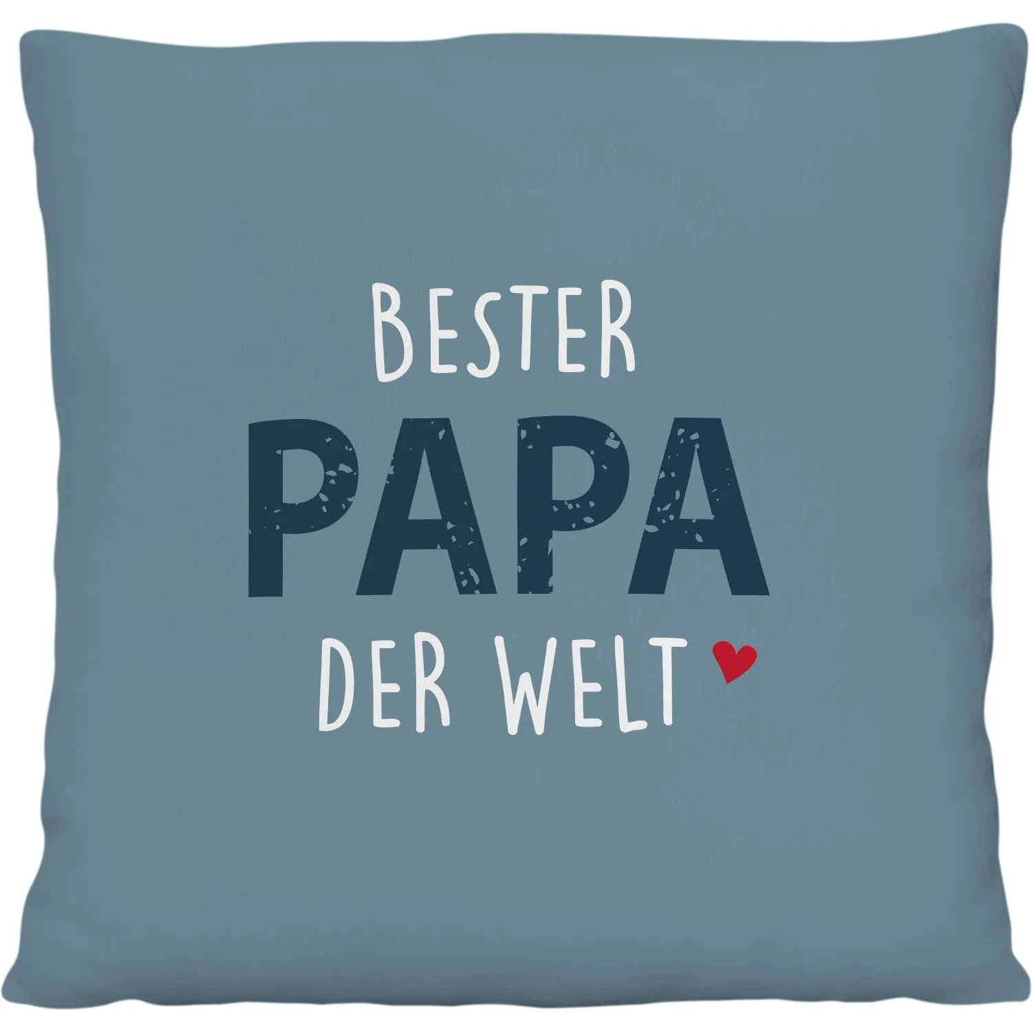 Kissen mit Spruch 'Bester Papa der Welt' in Blau, rotes Herz, 20x25 cm