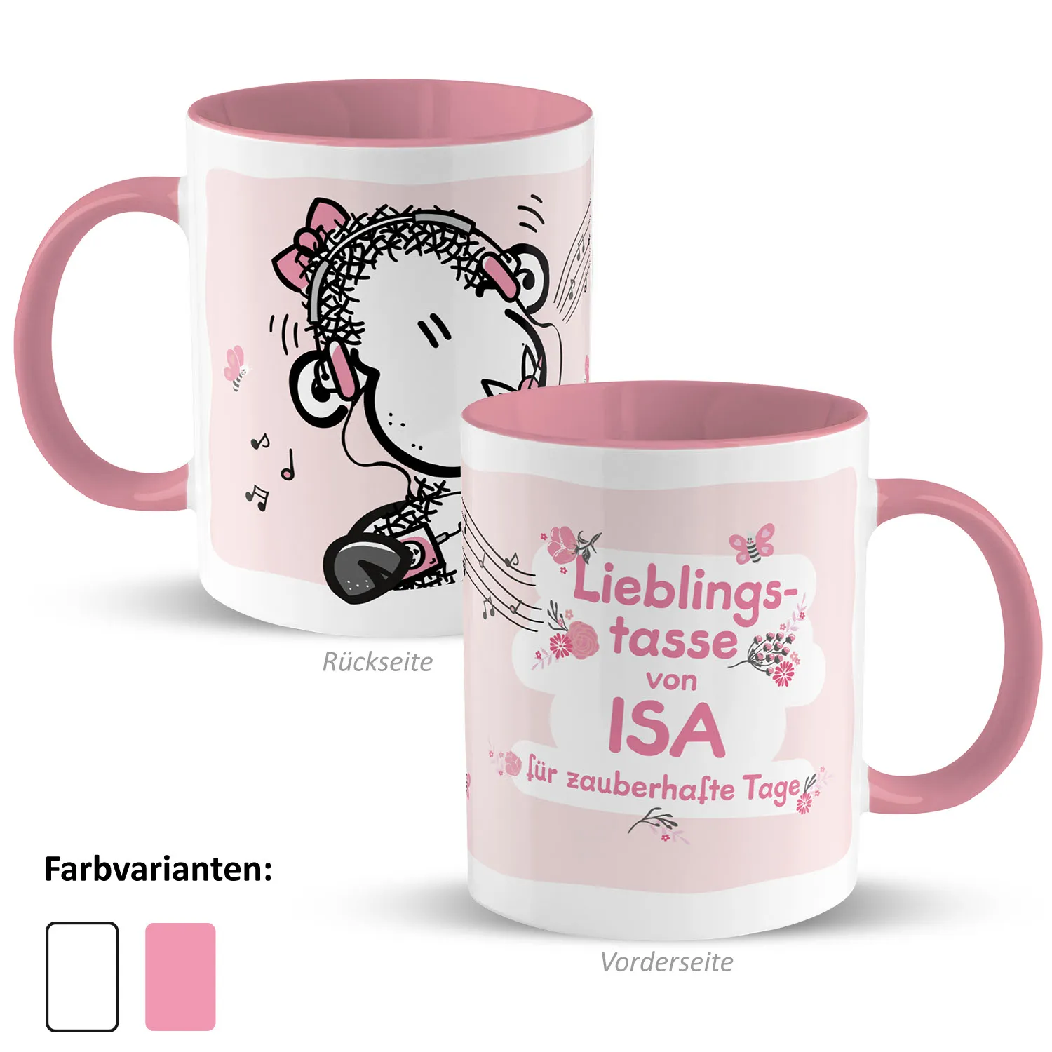Personalisierte Lieblingstasse mit Schäfchen-Motiv und Namensdruck ISA