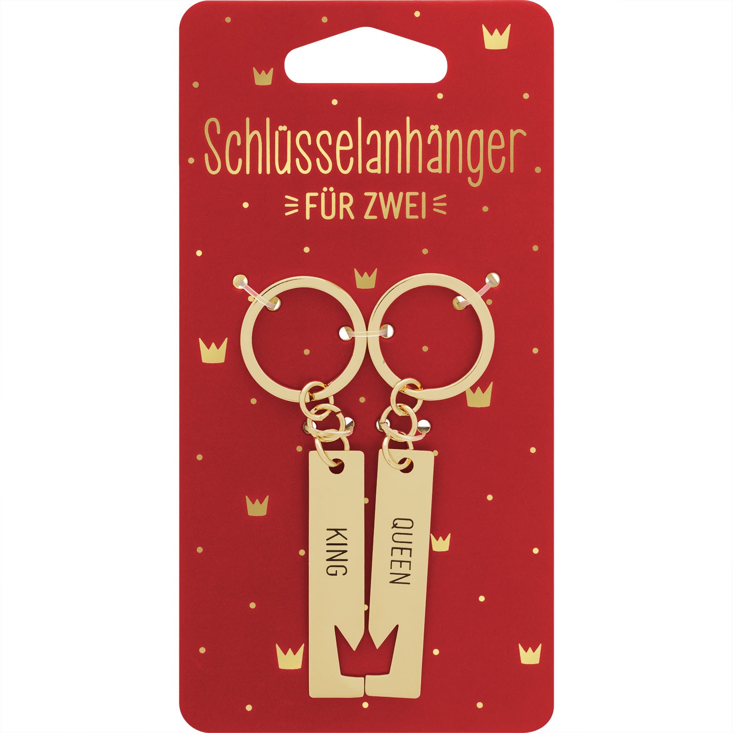 KING & QUEEN Schlüsselanhänger-Set aus Edelstahl auf roter Verpackung
