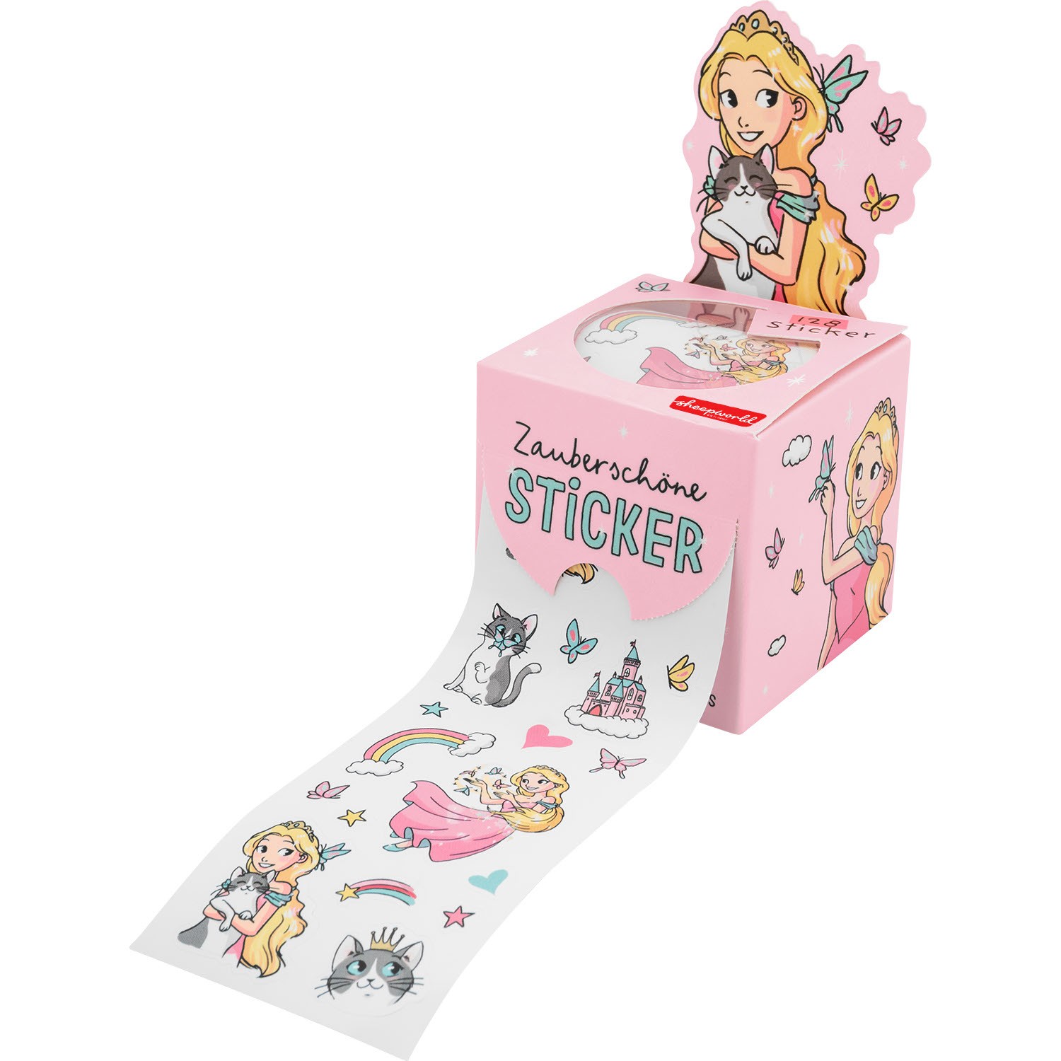 Rosa Stickerrolle mit Prinzessin-Motiv in Geschenkbox