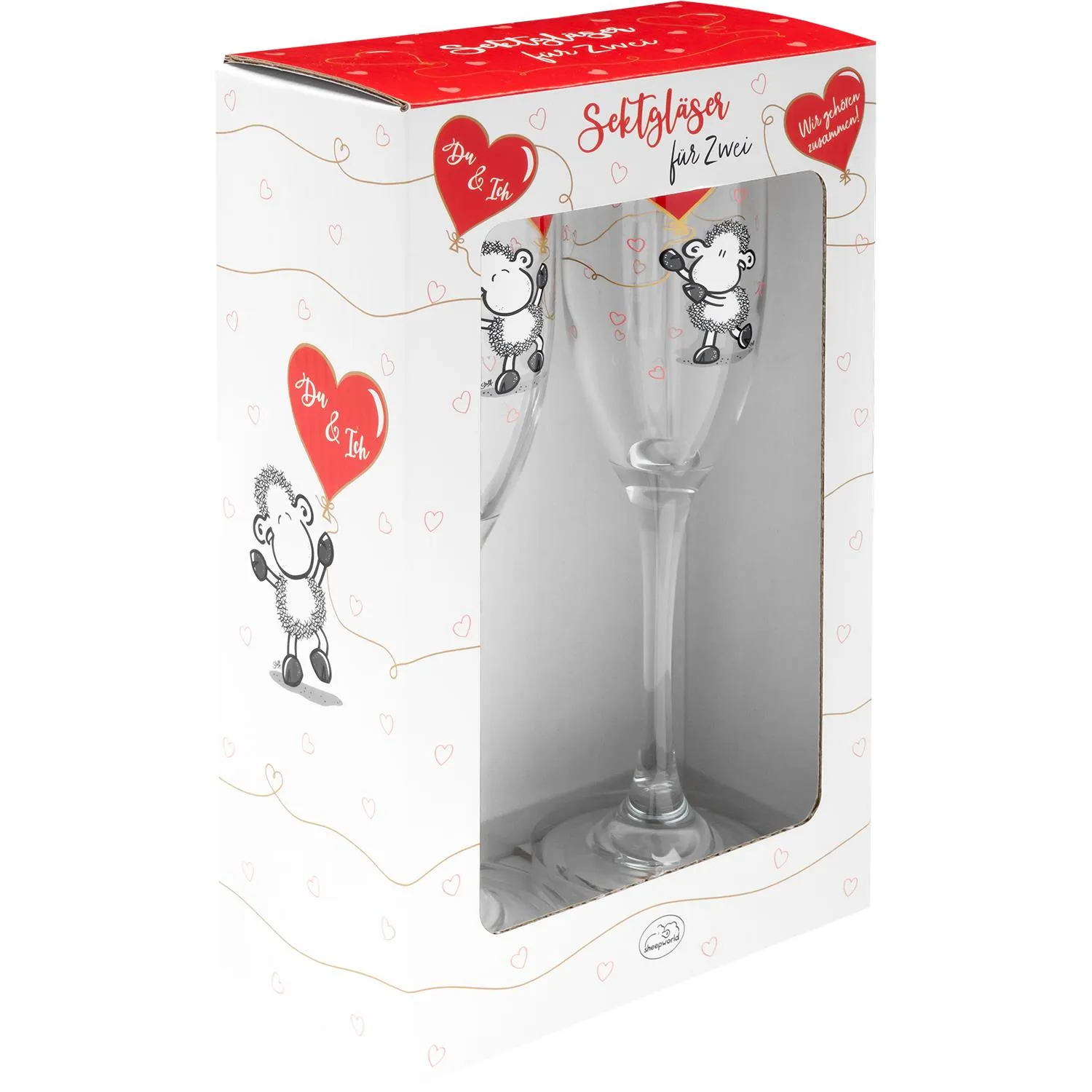 Sektgläser-Set für Zwei in Geschenkbox mit Golddruck, 20 cl Fassungsvermögen