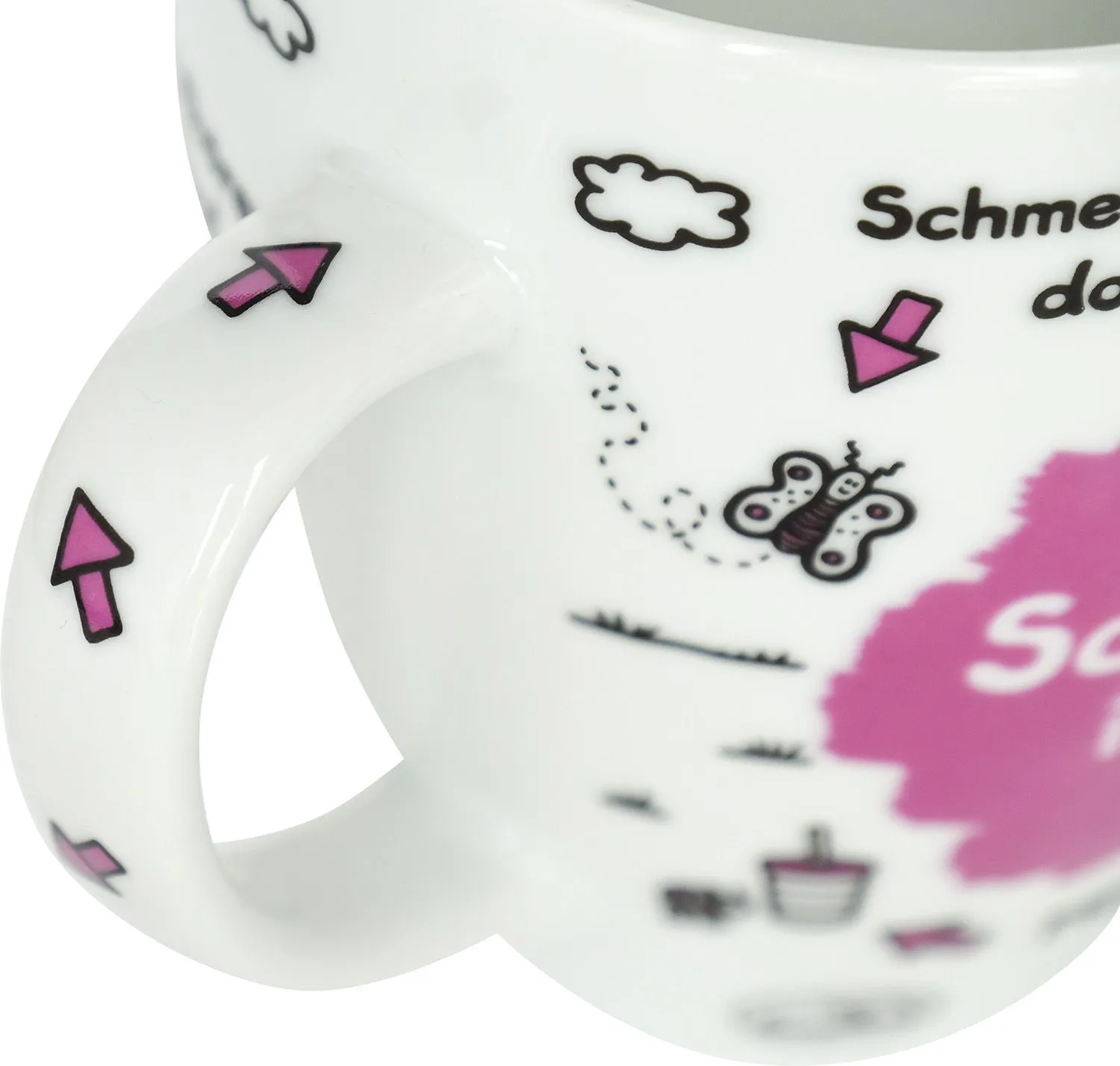 Weiße Porzellan-Tasse mit Schaf-Motiv in Rosa/Lila, 50 cl Fassungsvermögen