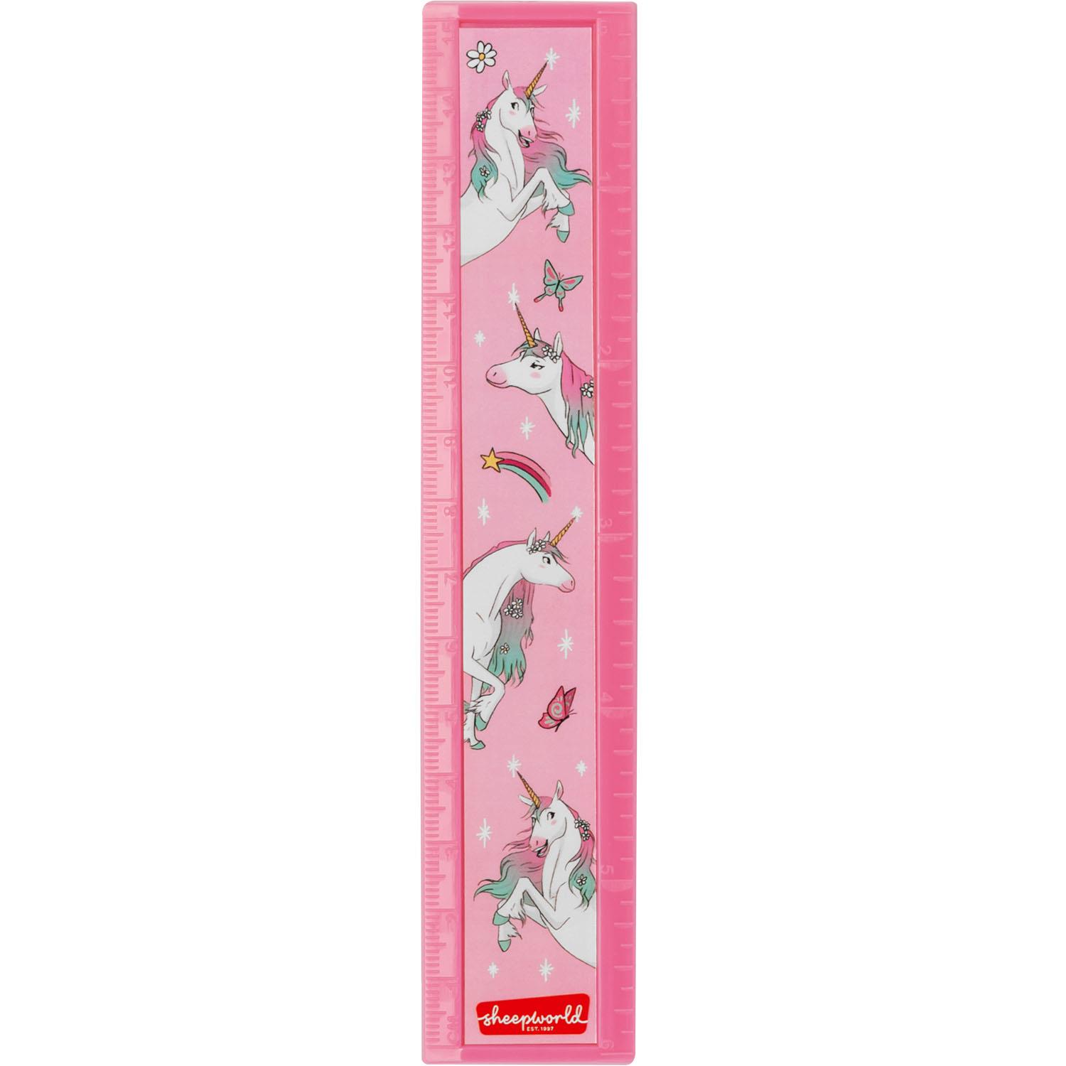 Schreib-Set »Einhorn-Zauber«: Rosa Einhorn-Lineal aus Kunststoff mit Pastell-Motiv