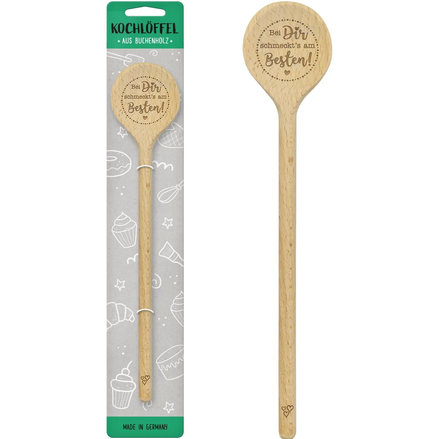 Kochlöffel aus Buche mit eingebranntem Motiv 'Bei Dir schmeckt's am Besten!'